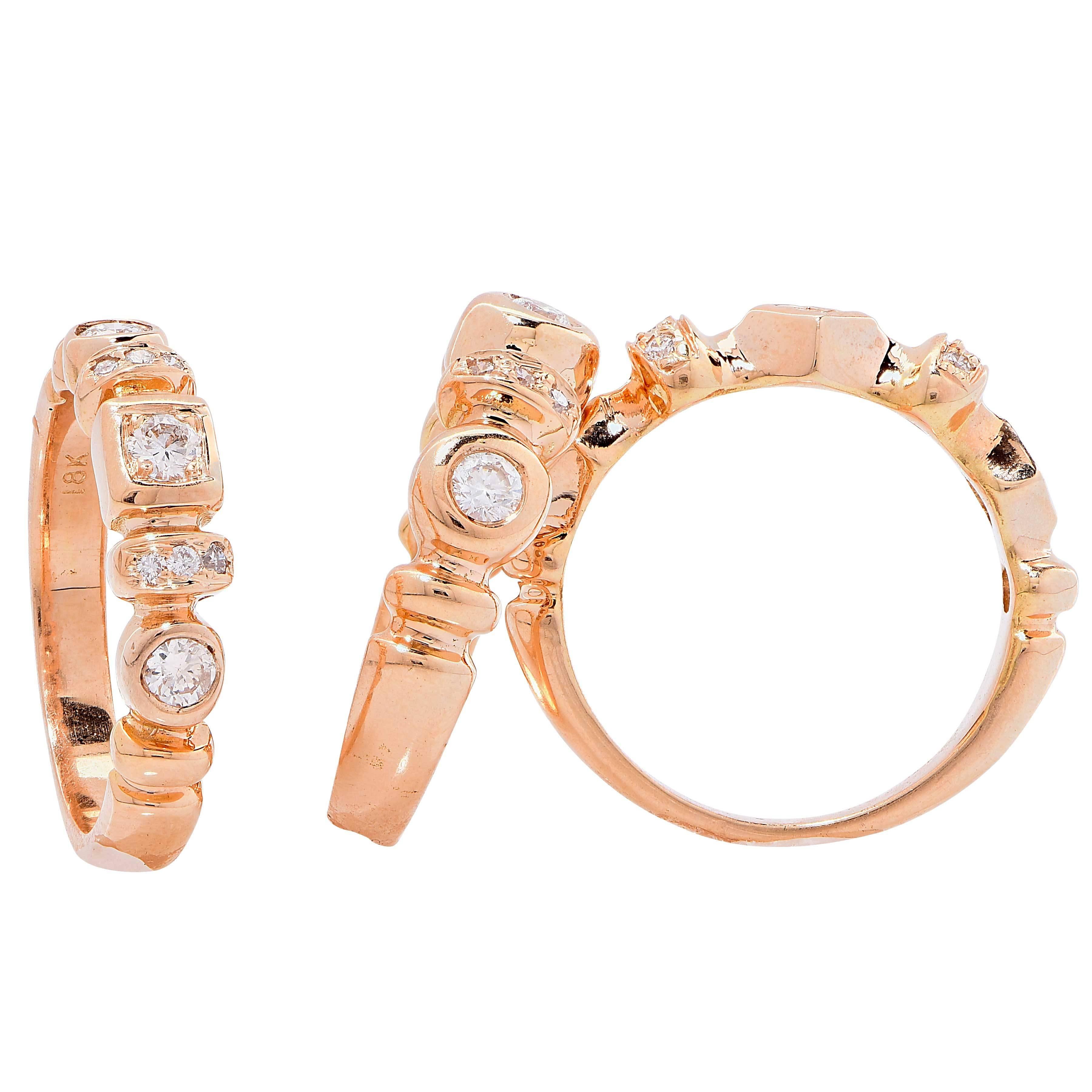 Women's Set of Three Diamond Rose Gold Rings For Sale