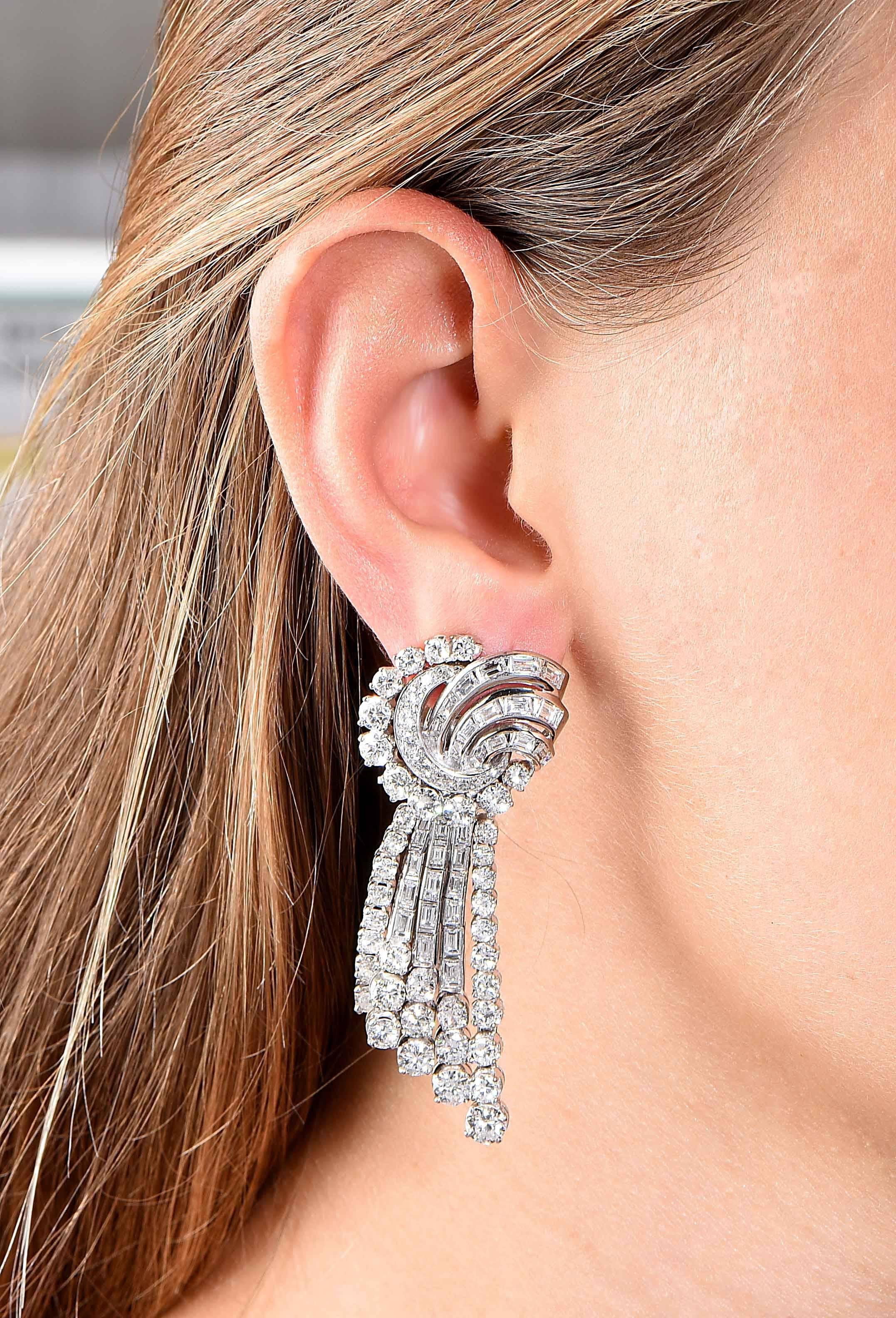 12.12 Carat Diamond Platinum Pendant Ear Clips with Detachable Bottoms 2