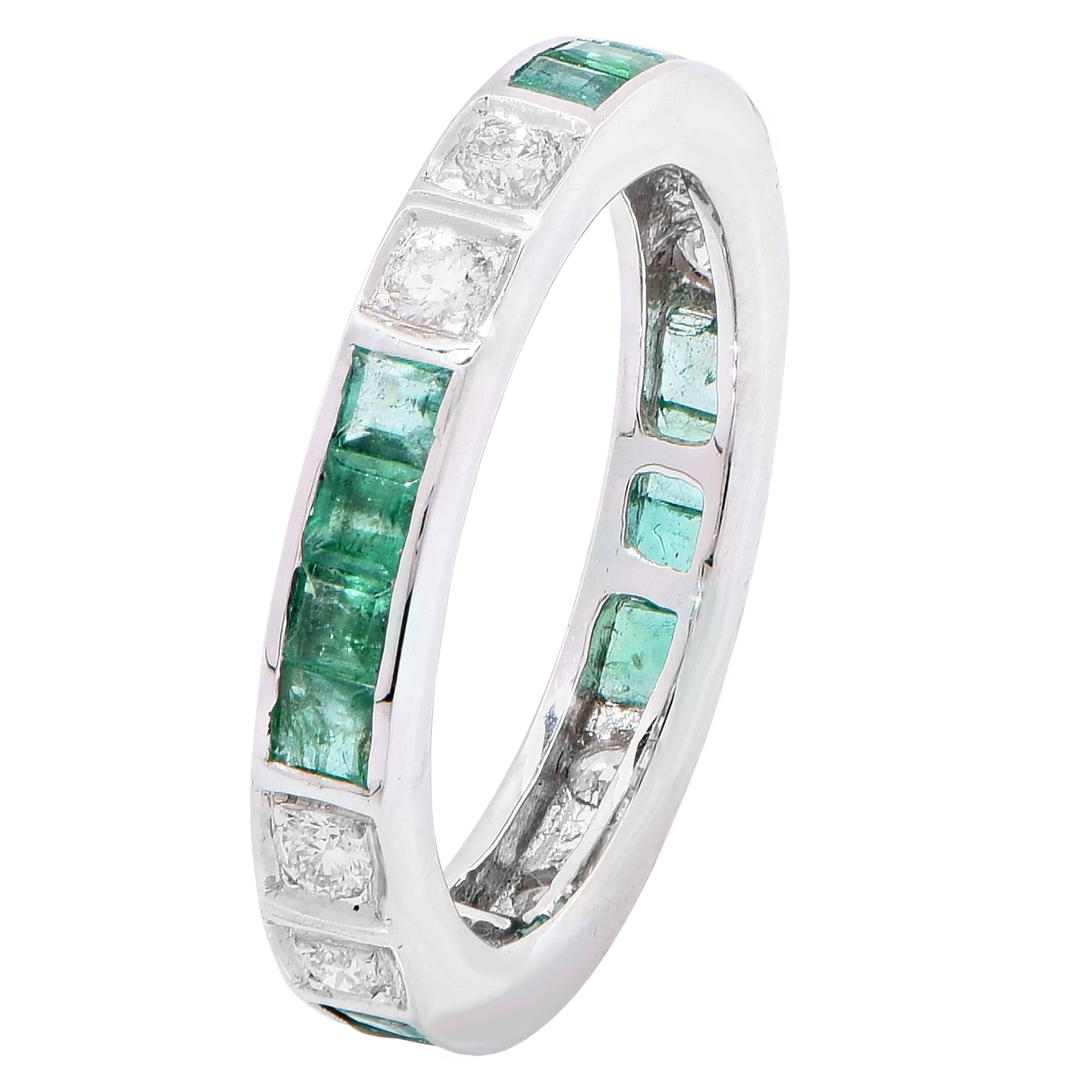 Women's Emerald Diamond White Gold Band Ring