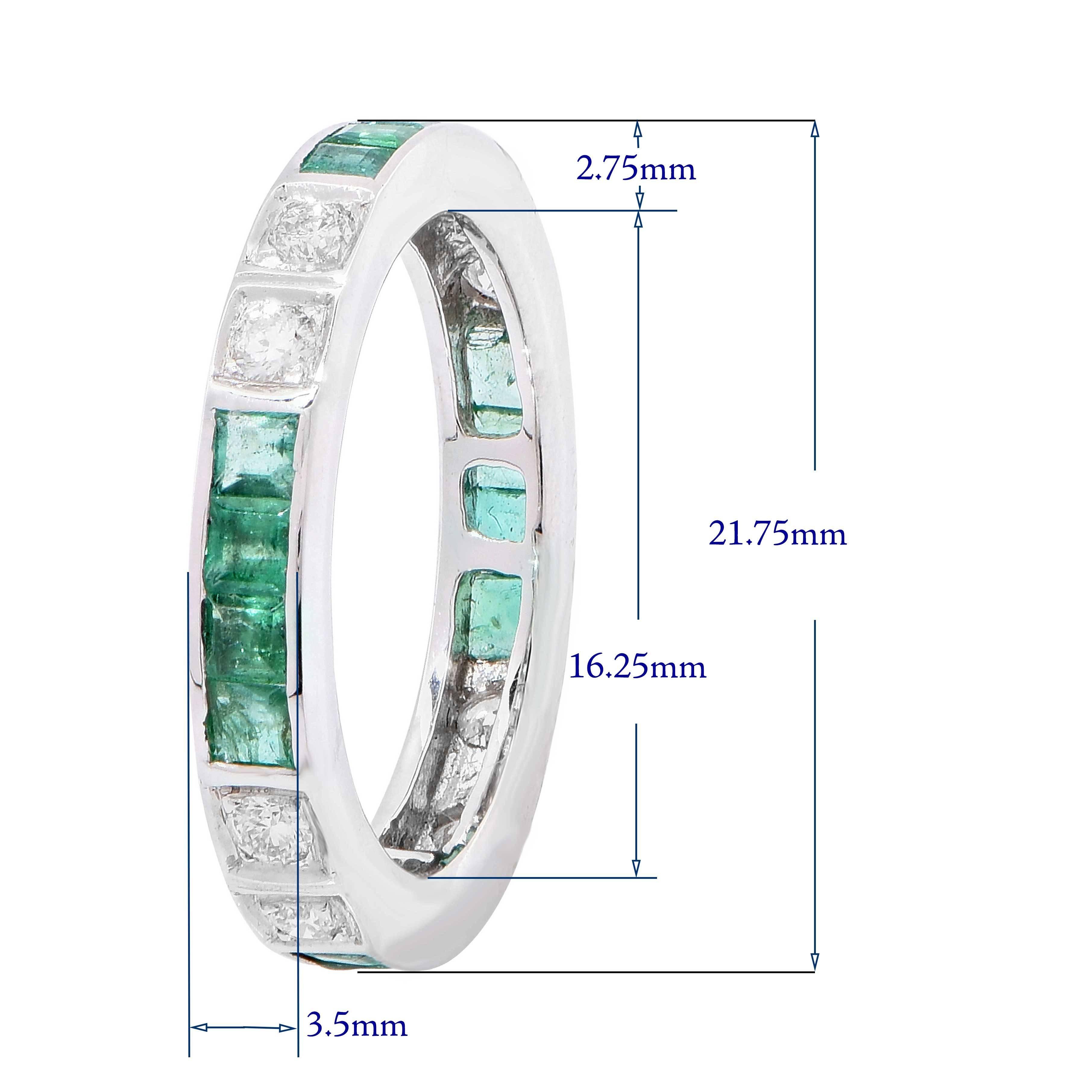 Emerald Diamond White Gold Band Ring 1