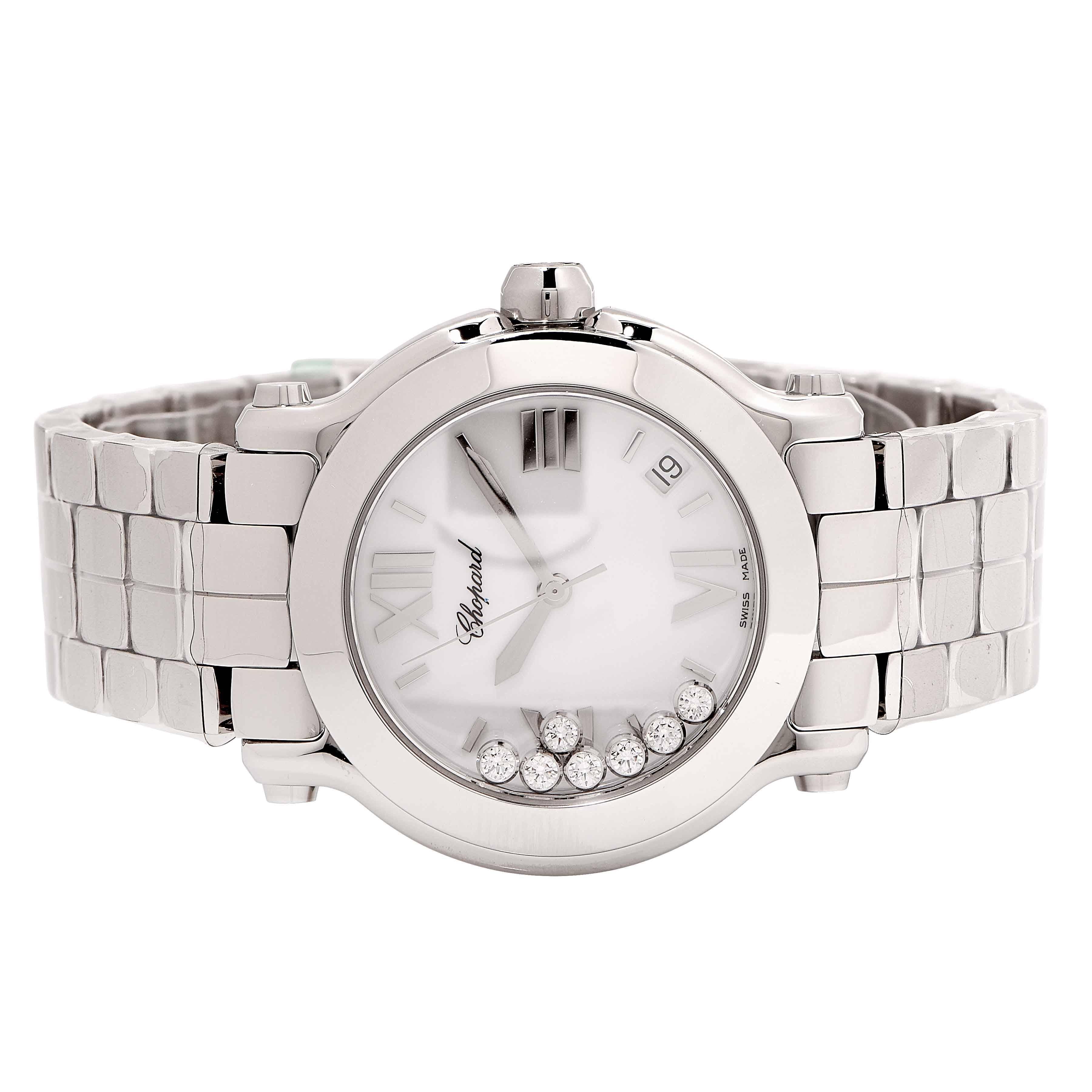 Taglio rotondo Orologio da polso Chopard Donna in acciaio inossidabile Happy Sport al quarzo in vendita