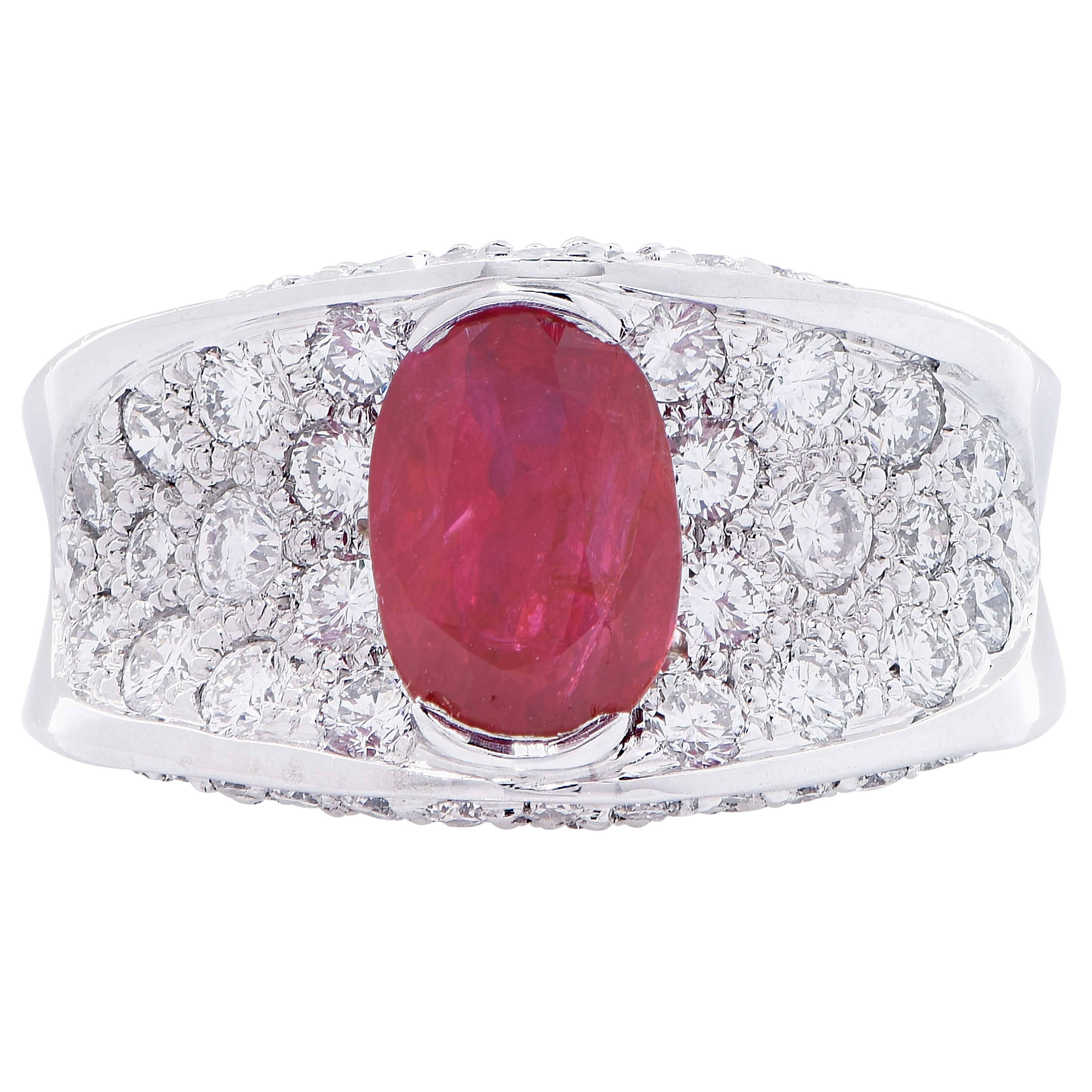2.35 Carat Natural Ruby Diamond White Gold Ring In Excellent Condition In Bay Harbor Islands, FL
