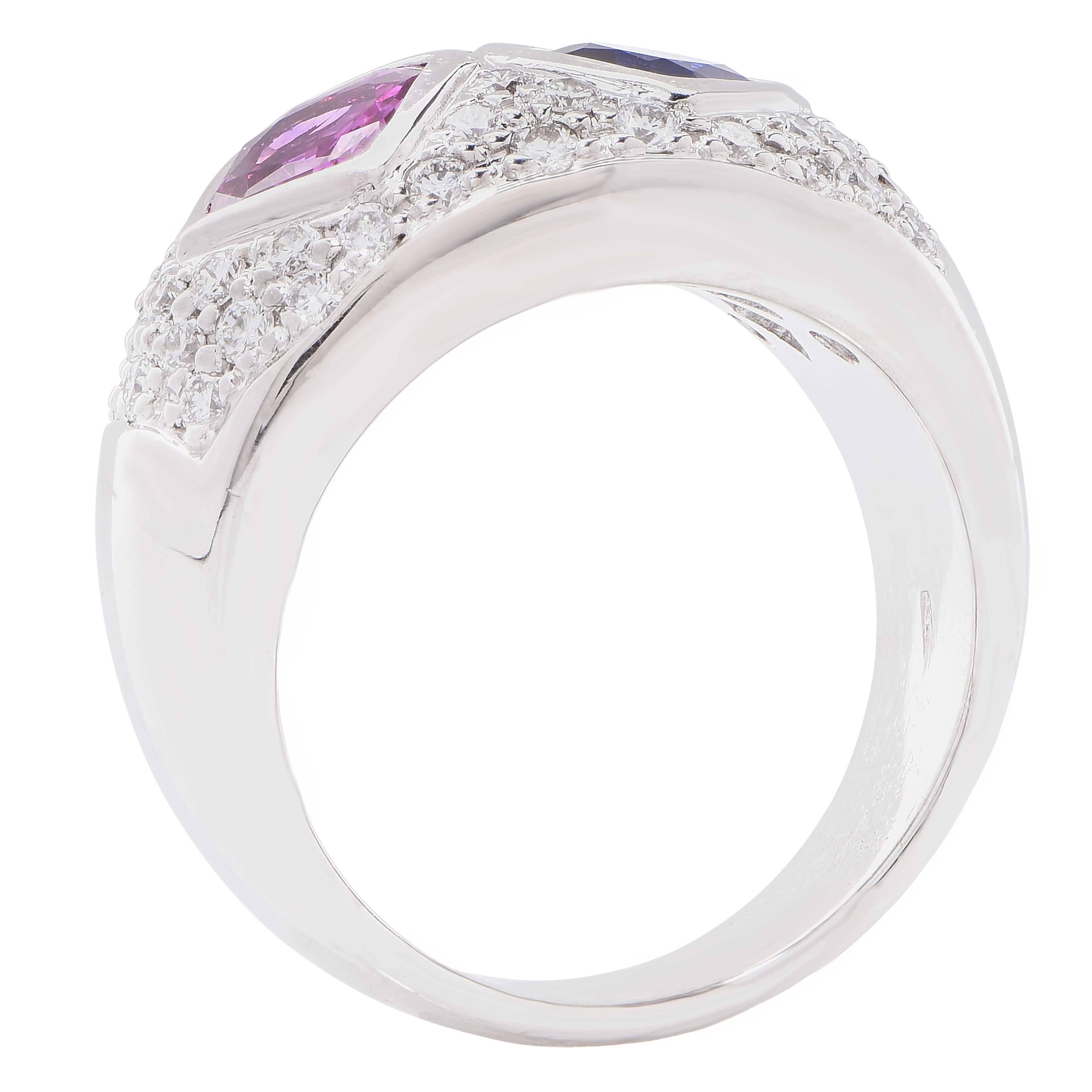 Pink and Blue Sapphire Diamond White Gold Ring 1