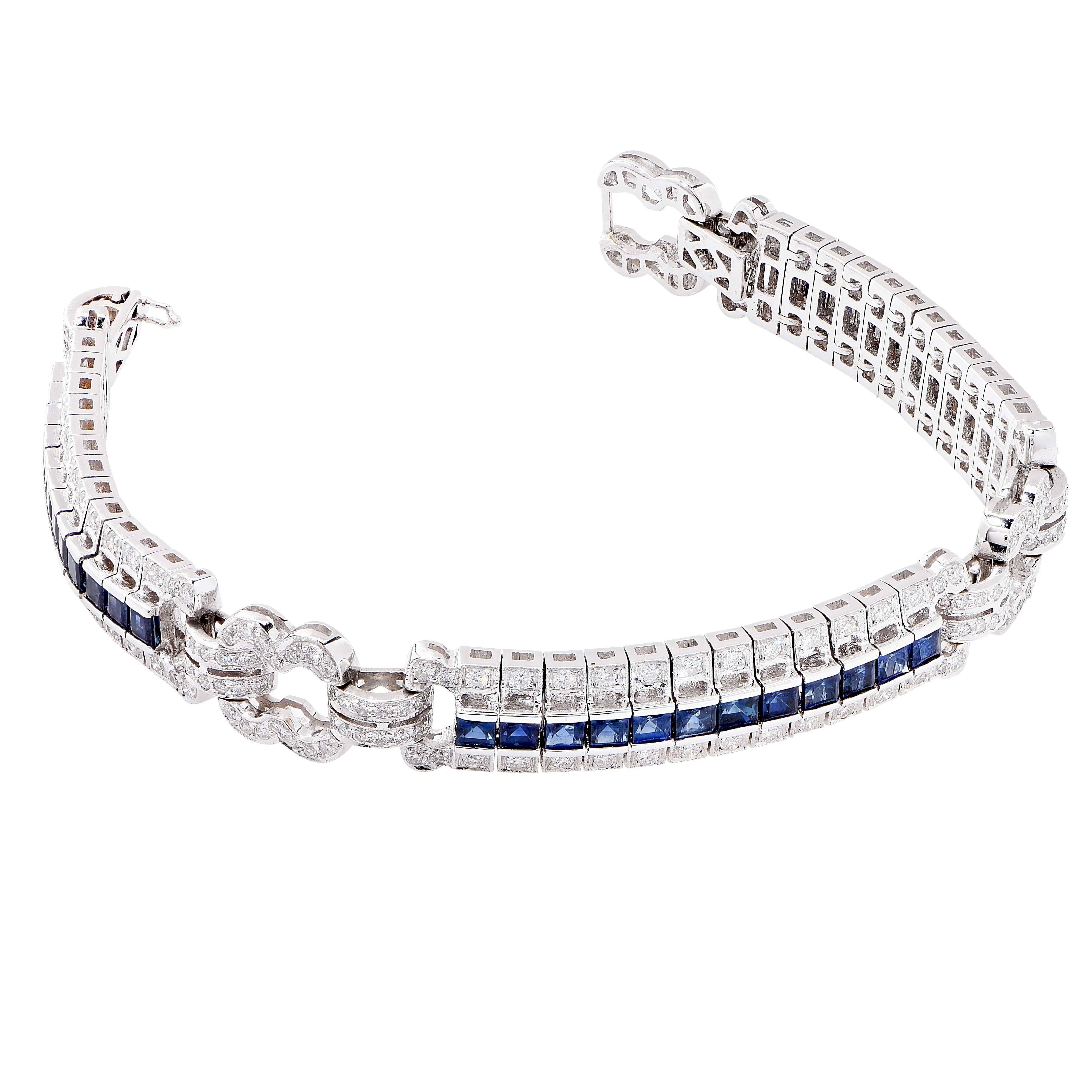 7.25 Carats Sapphires Diamond White Gold Bracelet In Excellent Condition In Bay Harbor Islands, FL