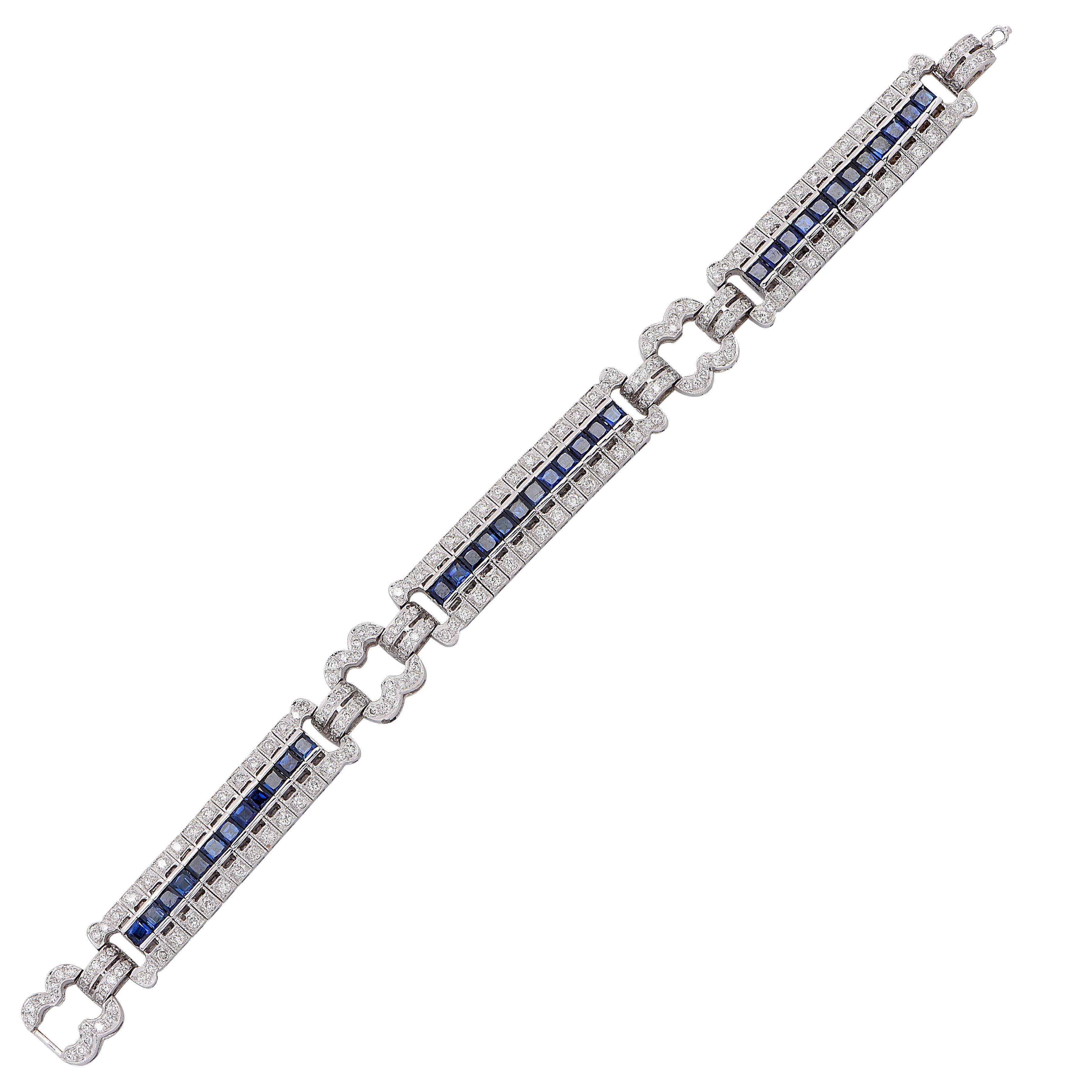 Women's 7.25 Carats Sapphires Diamond White Gold Bracelet