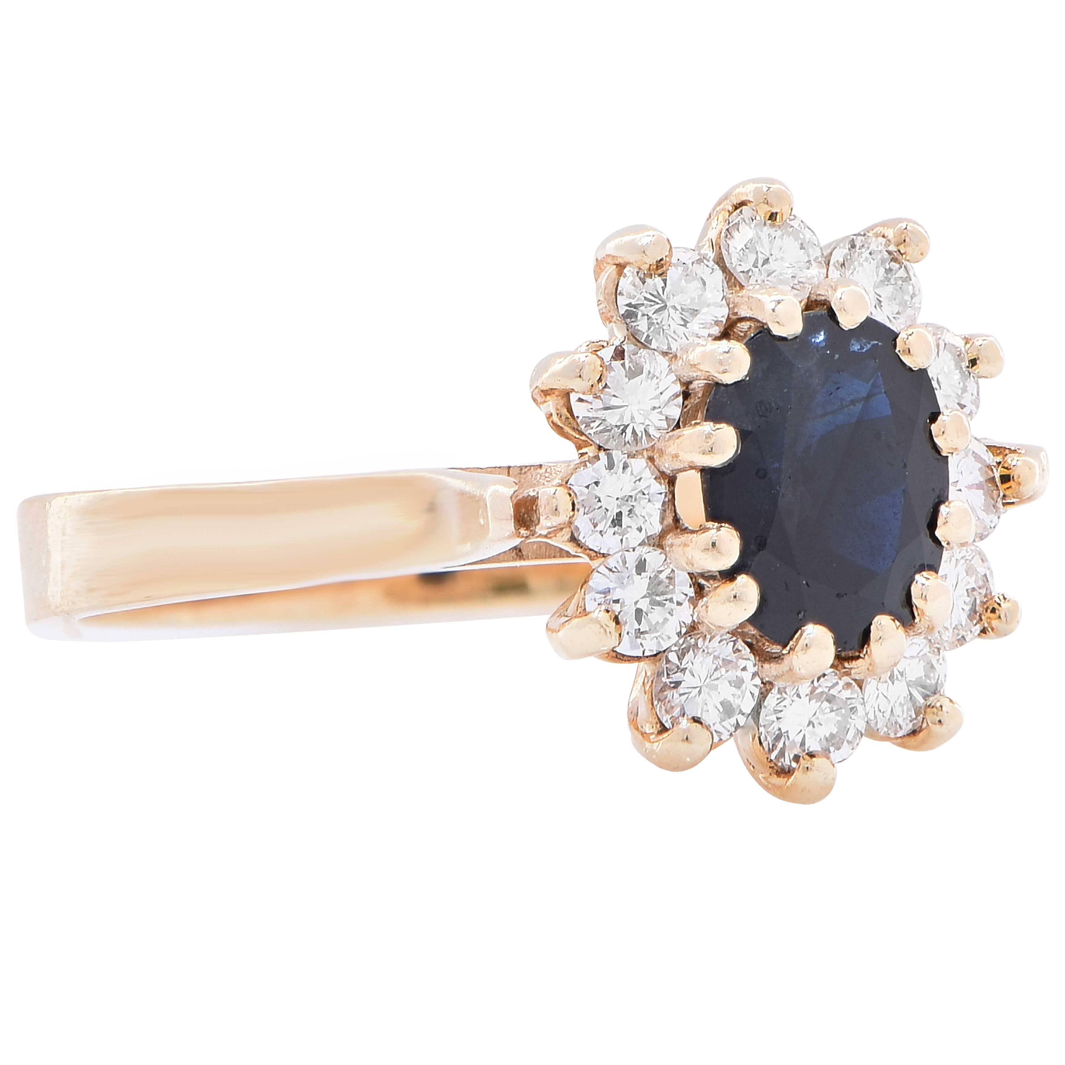Goldring mit natürlichem Saphir und Diamant Damen im Angebot
