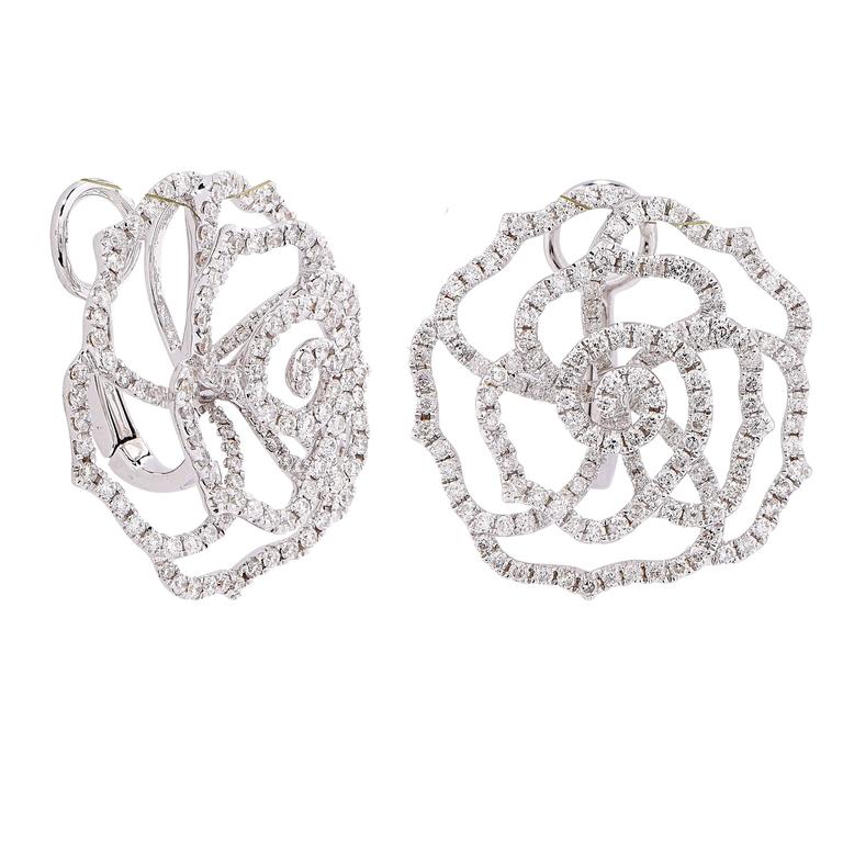 2 3 Carats Rose Shape Diamond Earrings For At 1stdibs These Modern Rose Shaped Diamond Earrings Feature 348 Single Cut Diamonds With An Estimated Total Weight