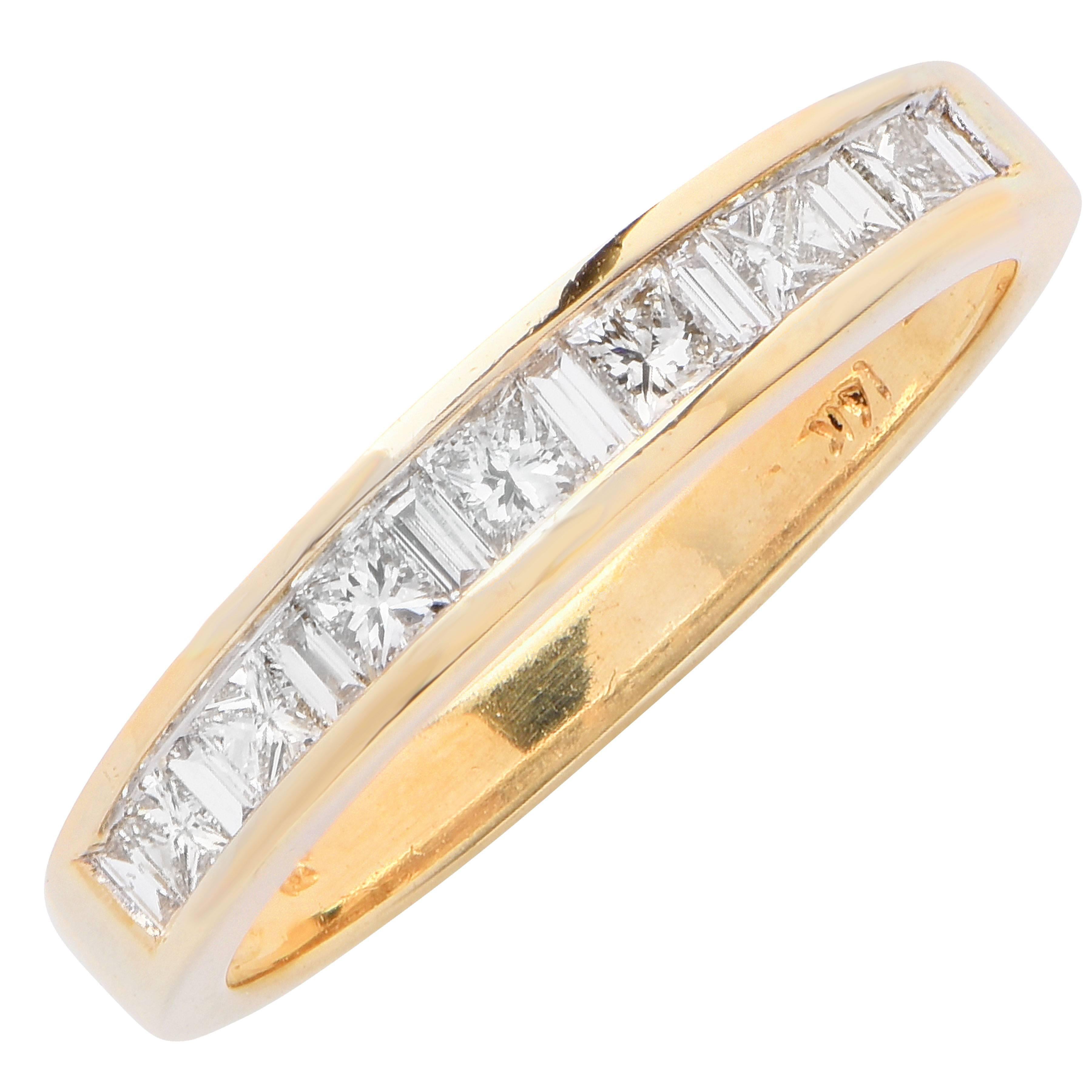 Baguette Cut Channel Set Diamond Yellow Gold Band Ring For Sale