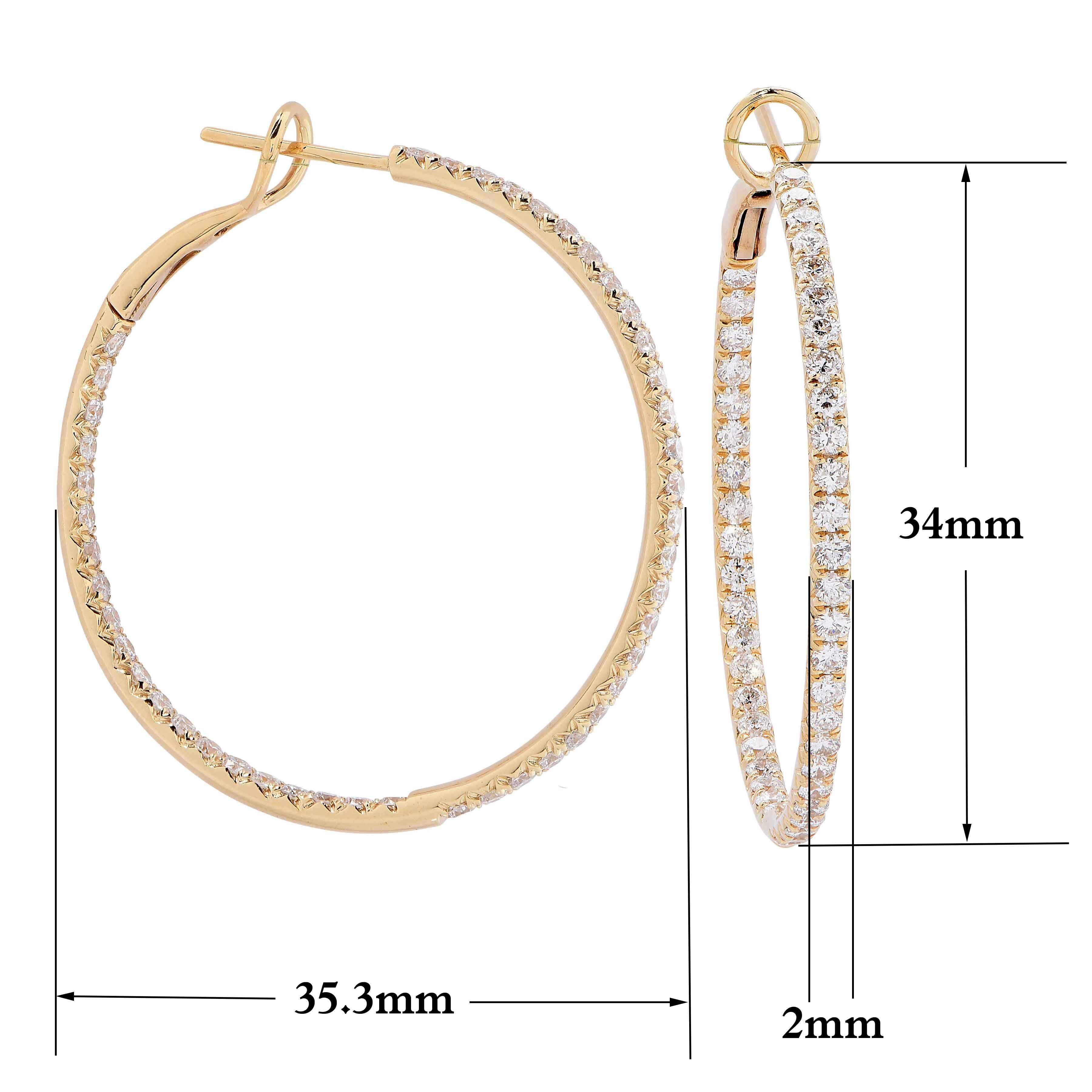 2 Carats Diamonds Yellow Gold Hoop Earrings In New Condition In Bay Harbor Islands, FL