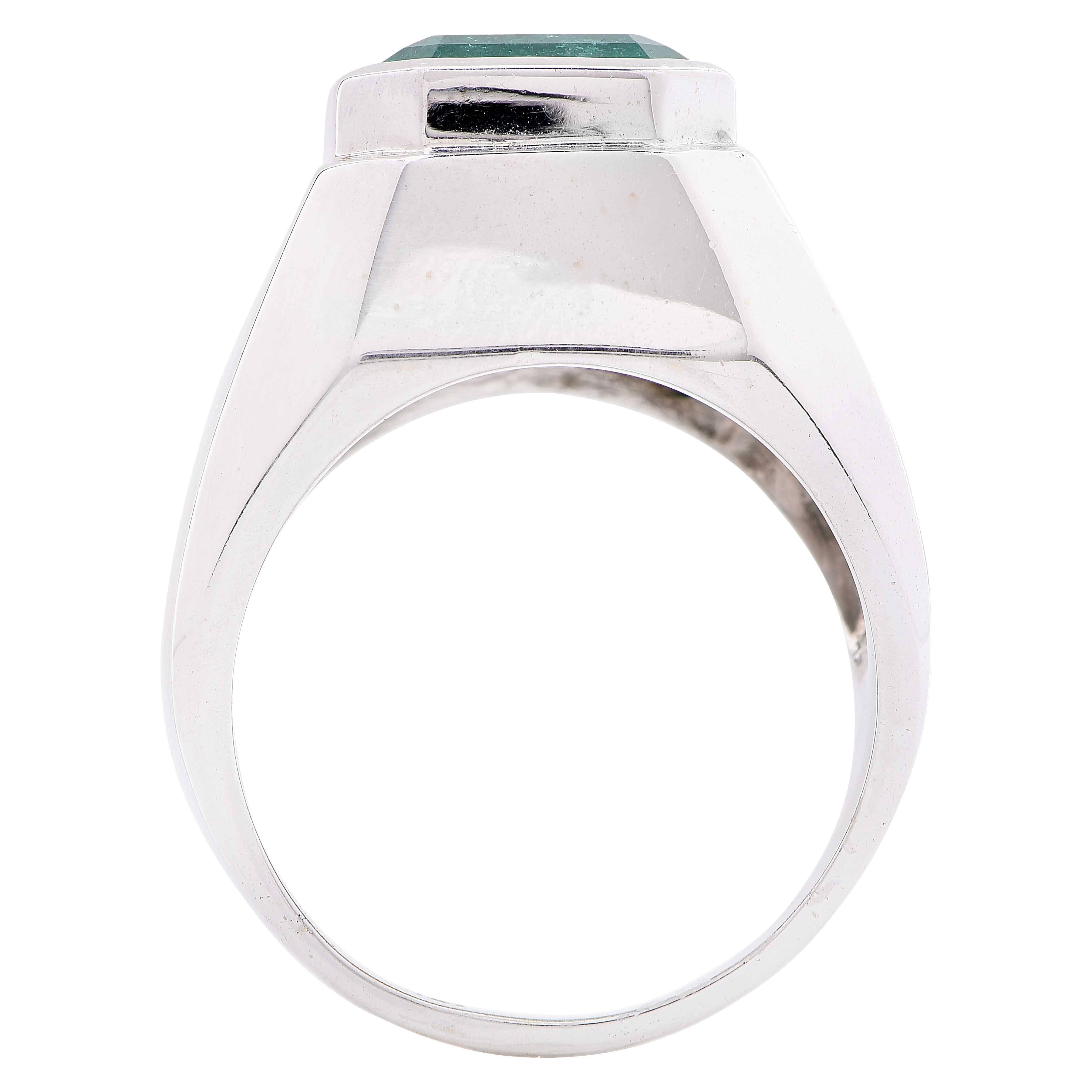mens white gold emerald ring