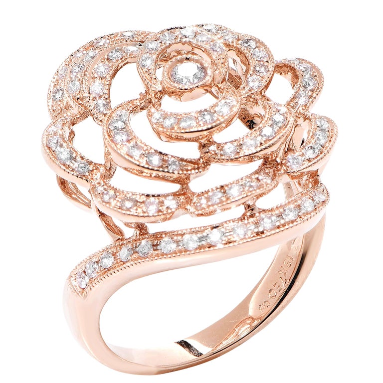 Rose Design Diamond Rose Gold Ring For Sale at 1stDibs | rose design gold  ring, gold ring rose design, rose design diamond ring