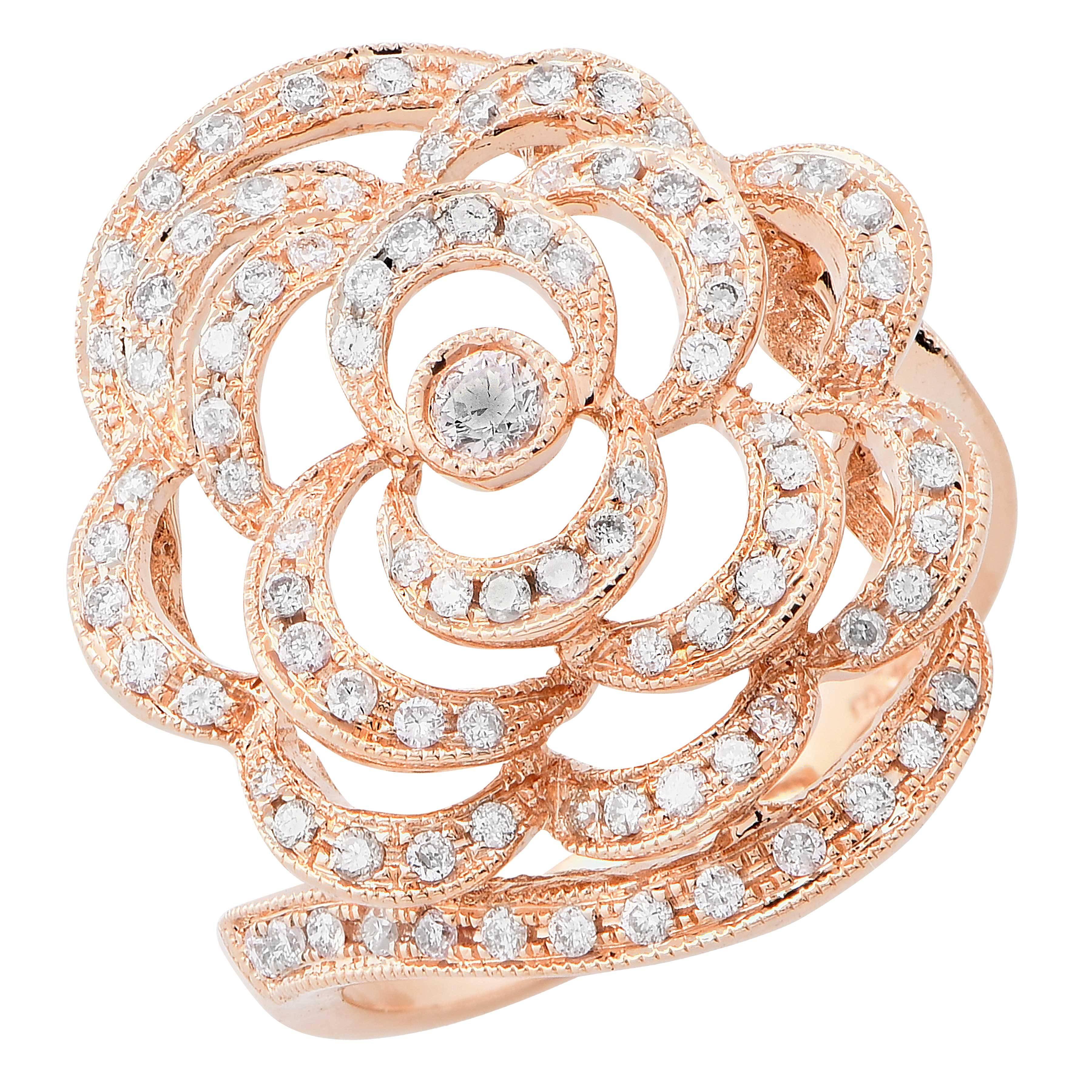 Round Cut Rose Design Diamond Rose Gold Ring