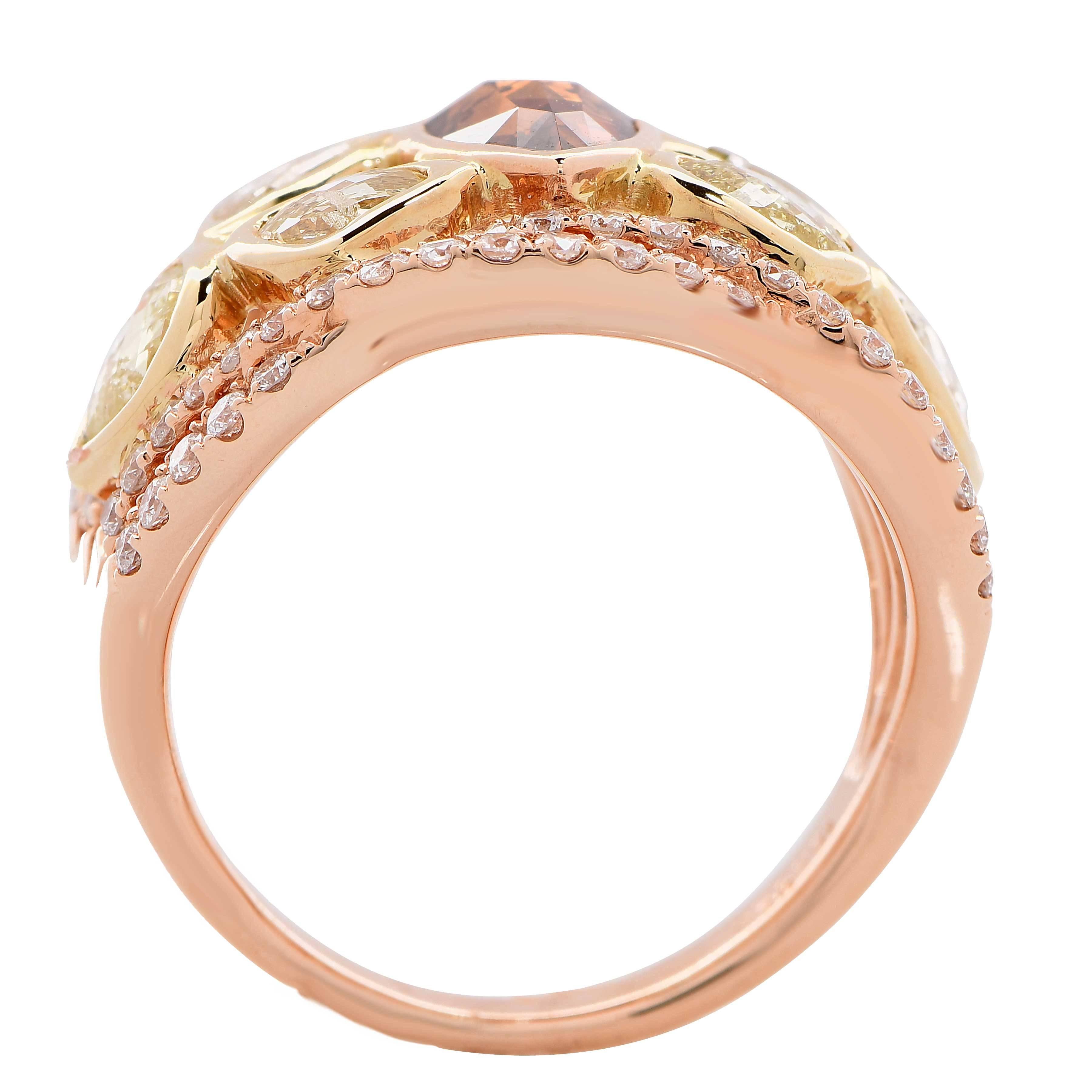 Women's or Men's 3.08 Carat Fancy Colored Diamond rose gold Ring For Sale