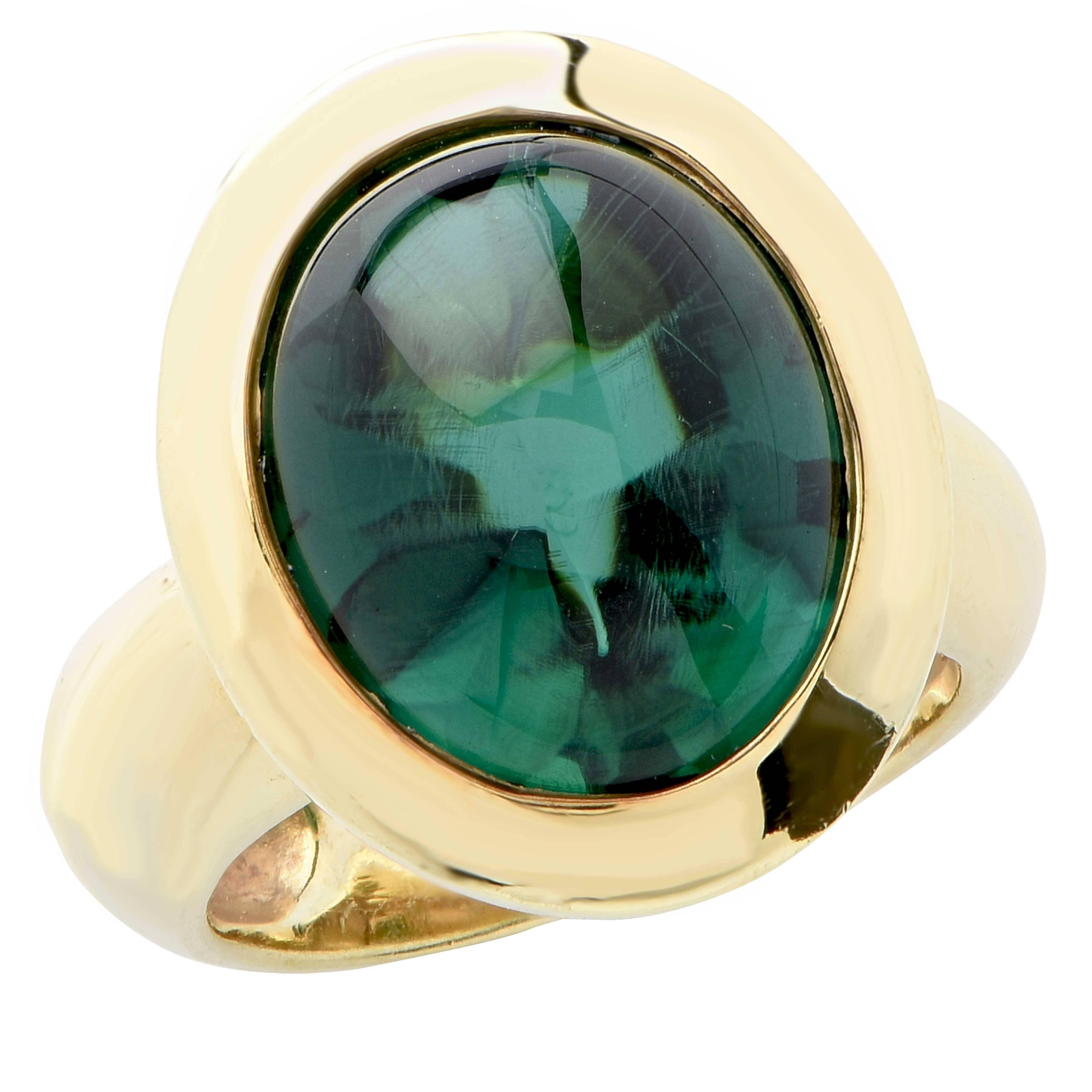 Aletto Natural Green Tourmaline 18 Karat Yellow Gold Ring In Excellent Condition In Bay Harbor Islands, FL