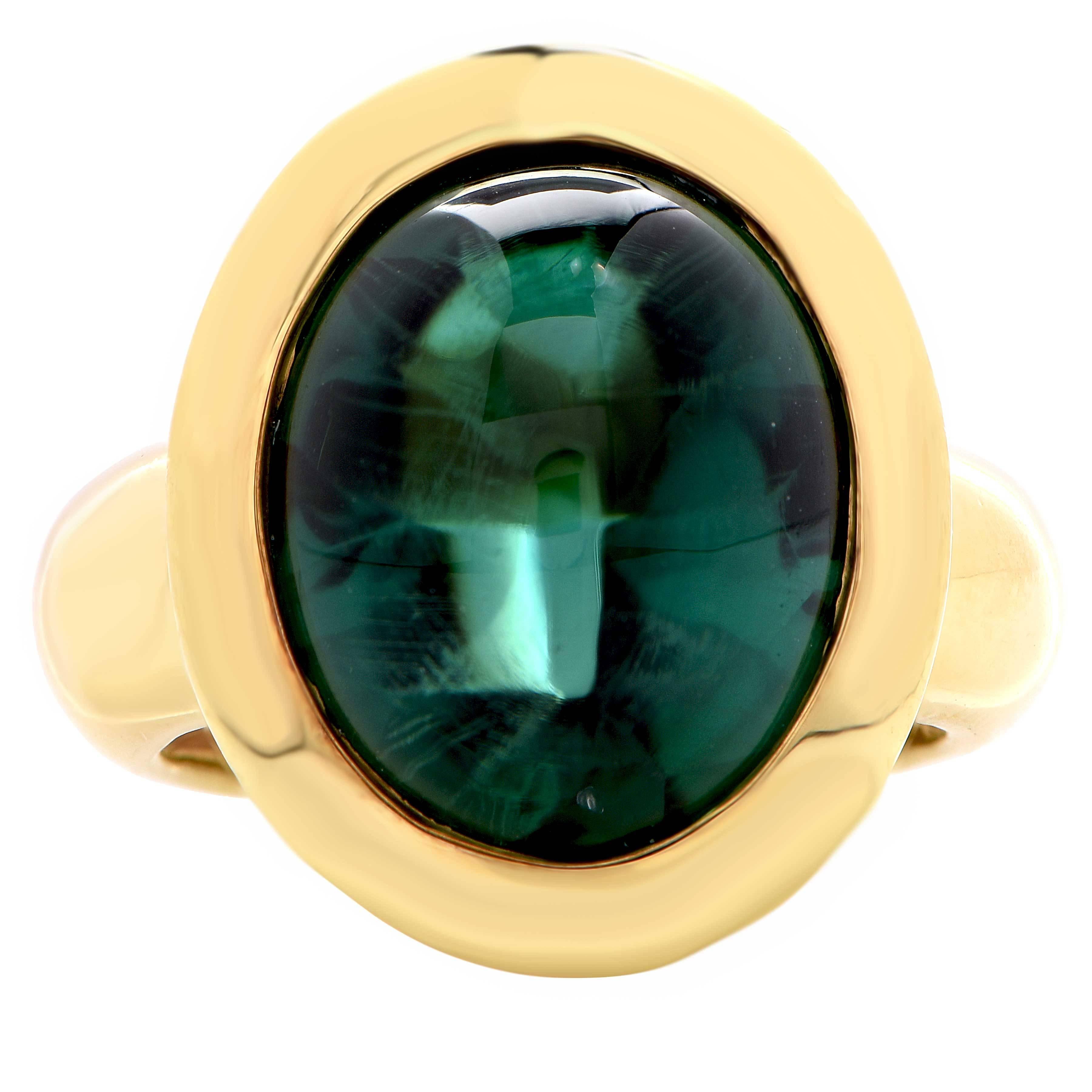 Women's or Men's Aletto Natural Green Tourmaline 18 Karat Yellow Gold Ring