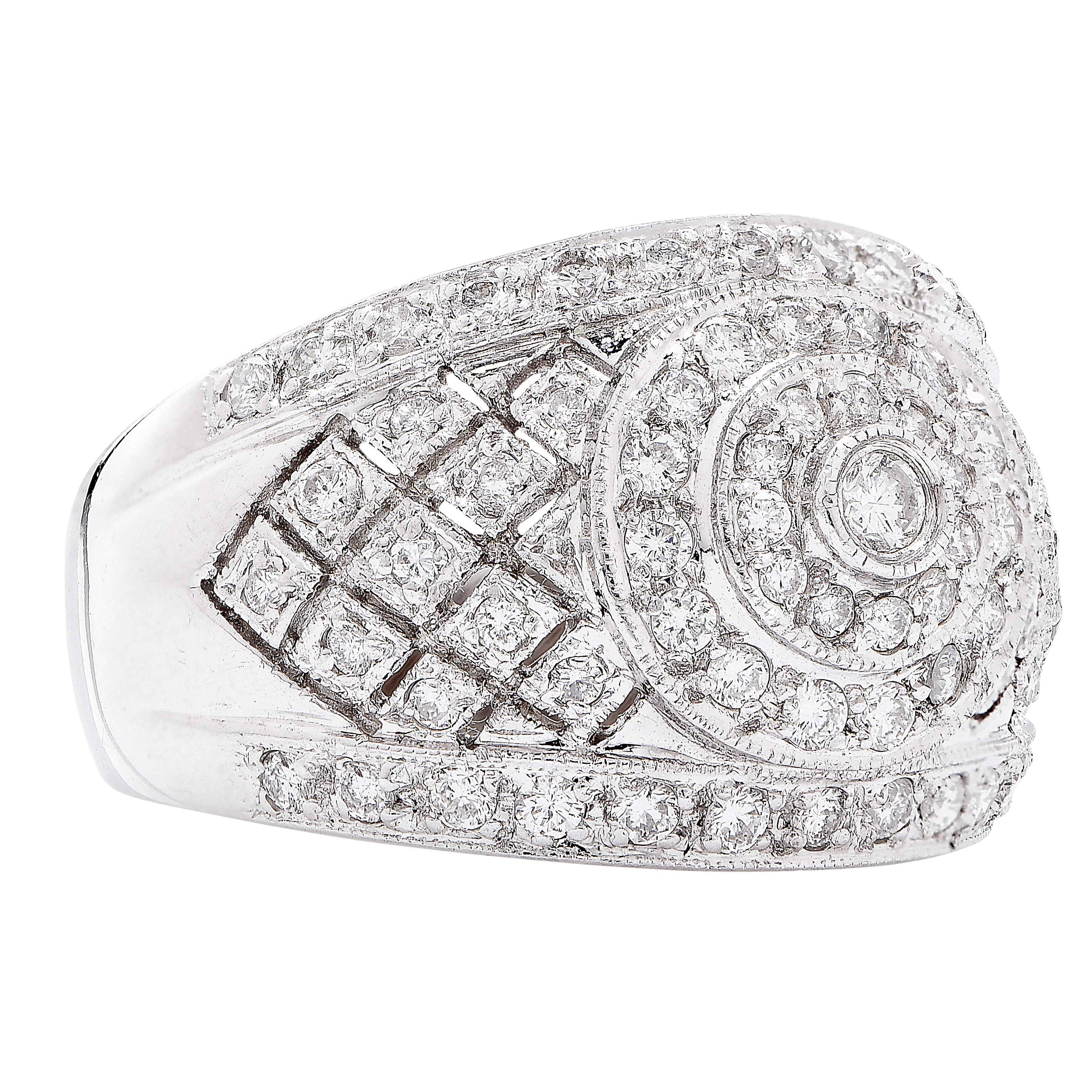 Women's or Men's .90 Carat Diamond White Gold Cocktail Ring For Sale