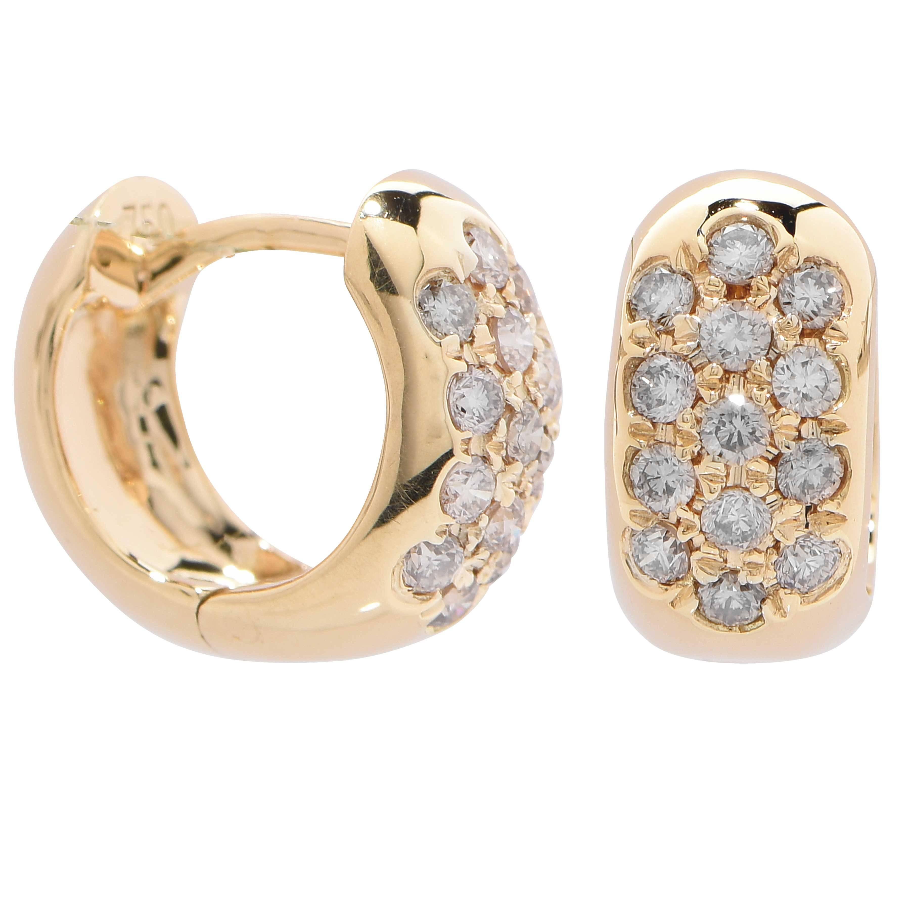 .45 Carat Diamond Small Huggie Earrings feature 26 round brilliant cut diamonds with an estimated total weight of .45 carats set in 18 karat Yellow Gold.
