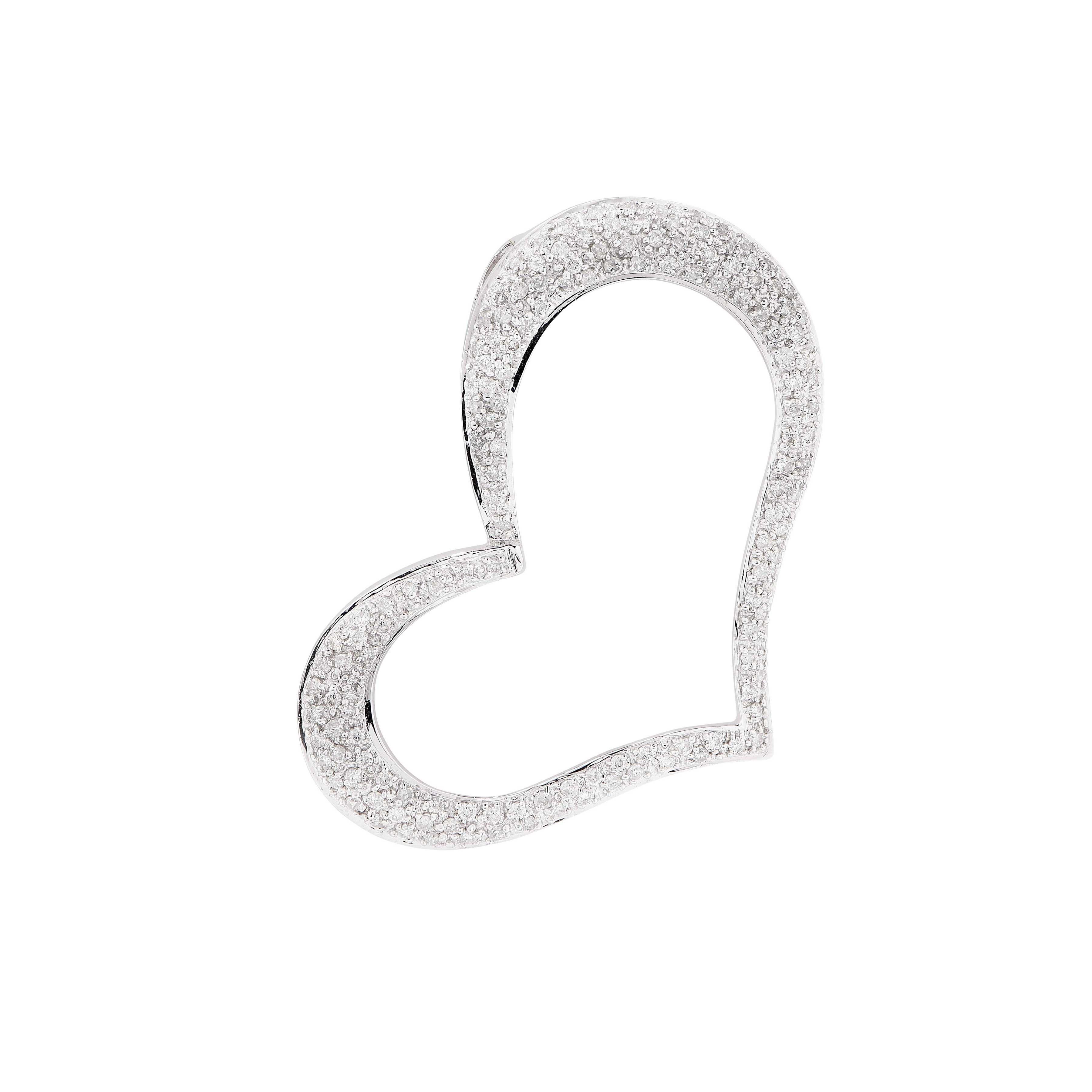 Taille ronde Grand pendentif cœur en or blanc avec diamants de 1,04 carat en vente