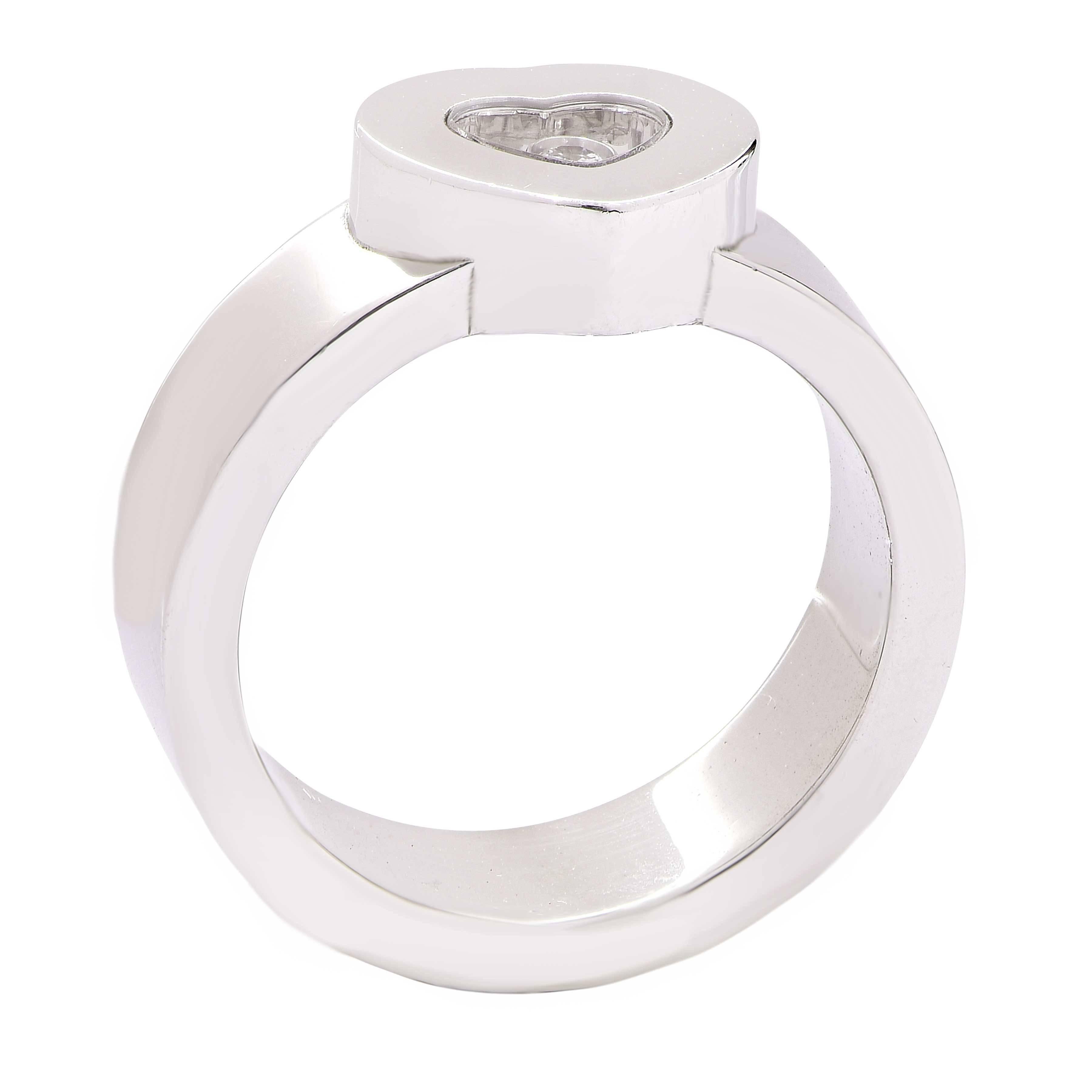 Round Cut Chopard Happy Diamond Heart  White Gold Ring For Sale