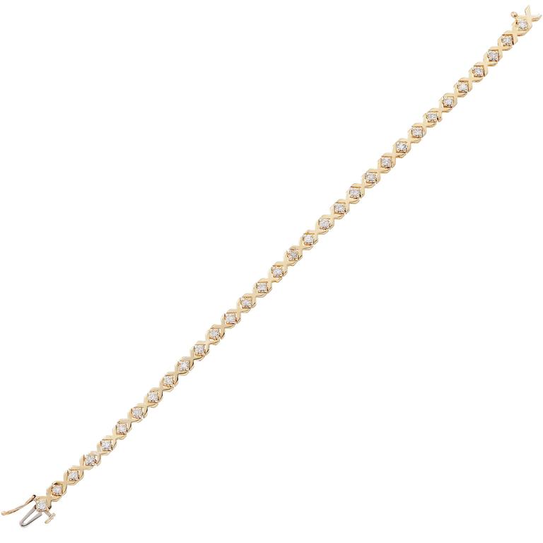 1.3 Carat Xs and Os Diamond Gold Tennis Bracelet For Sale at 1stDibs