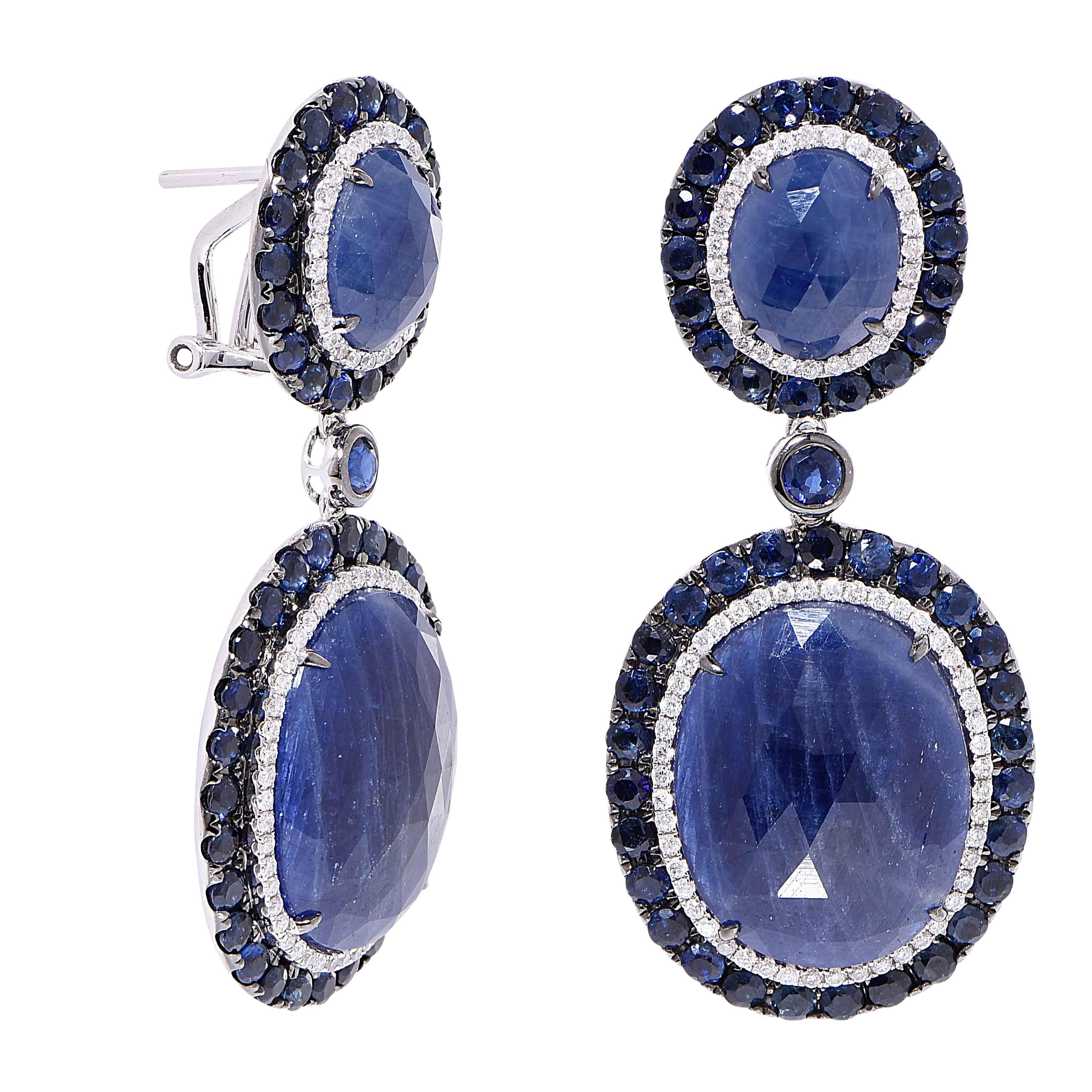 Sapphire Diamond White Gold Earrings In Excellent Condition For Sale In Bay Harbor Islands, FL
