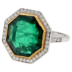 1950s GIA Graded Zambian Emerald Diamond Gold Platinum Ring