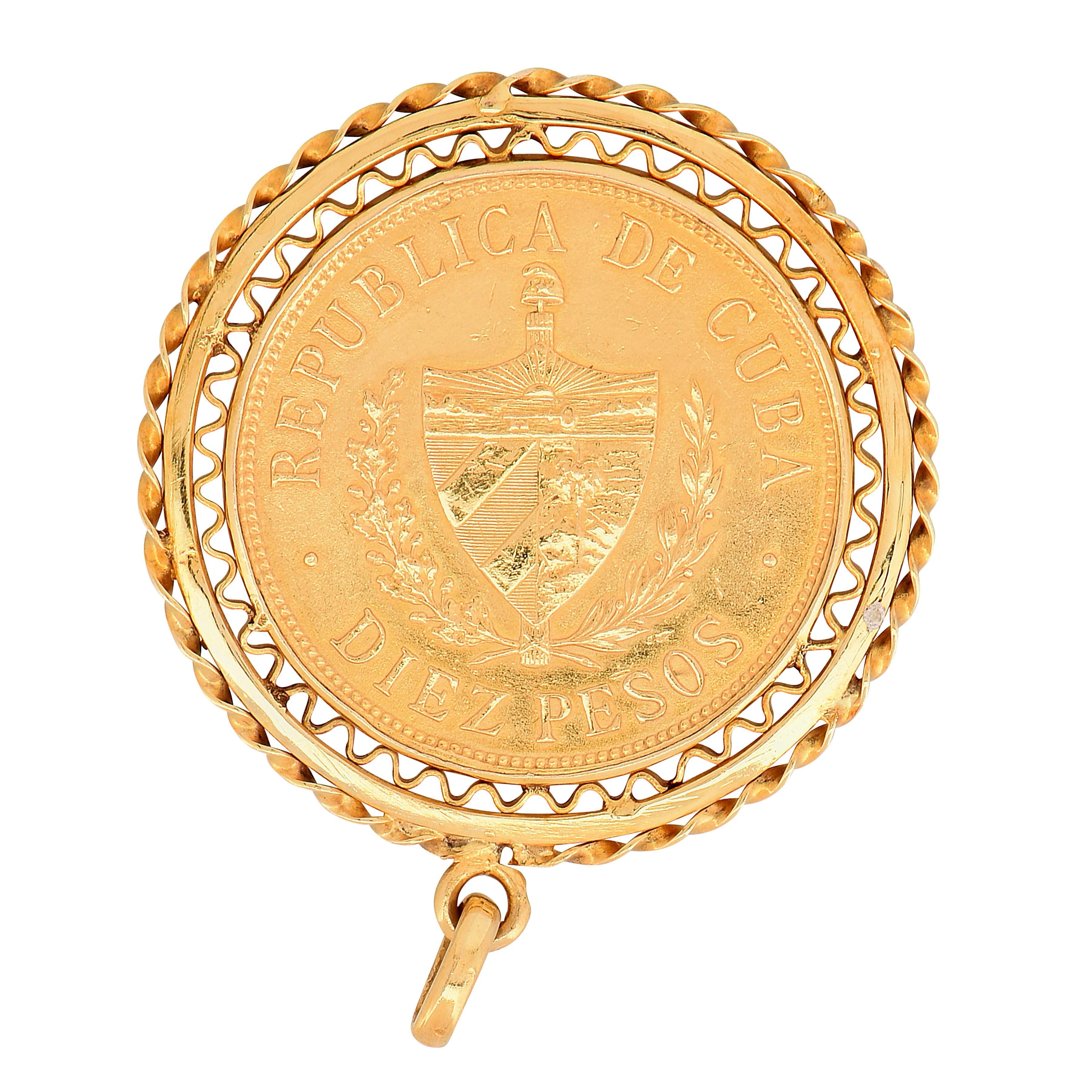 1916 Cuban Diez Pesos Gold Coin Pendant

Weight: 21.2 Grams