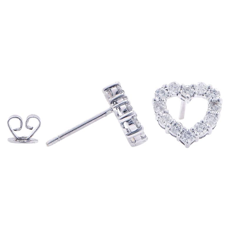 75 Carat Heart Shape Diamond Earrings For At 1stdibs Trendy 75 Carat Heart Shape Diamond Stud Earrings Featuring 24 Round Cut Diamonds With An