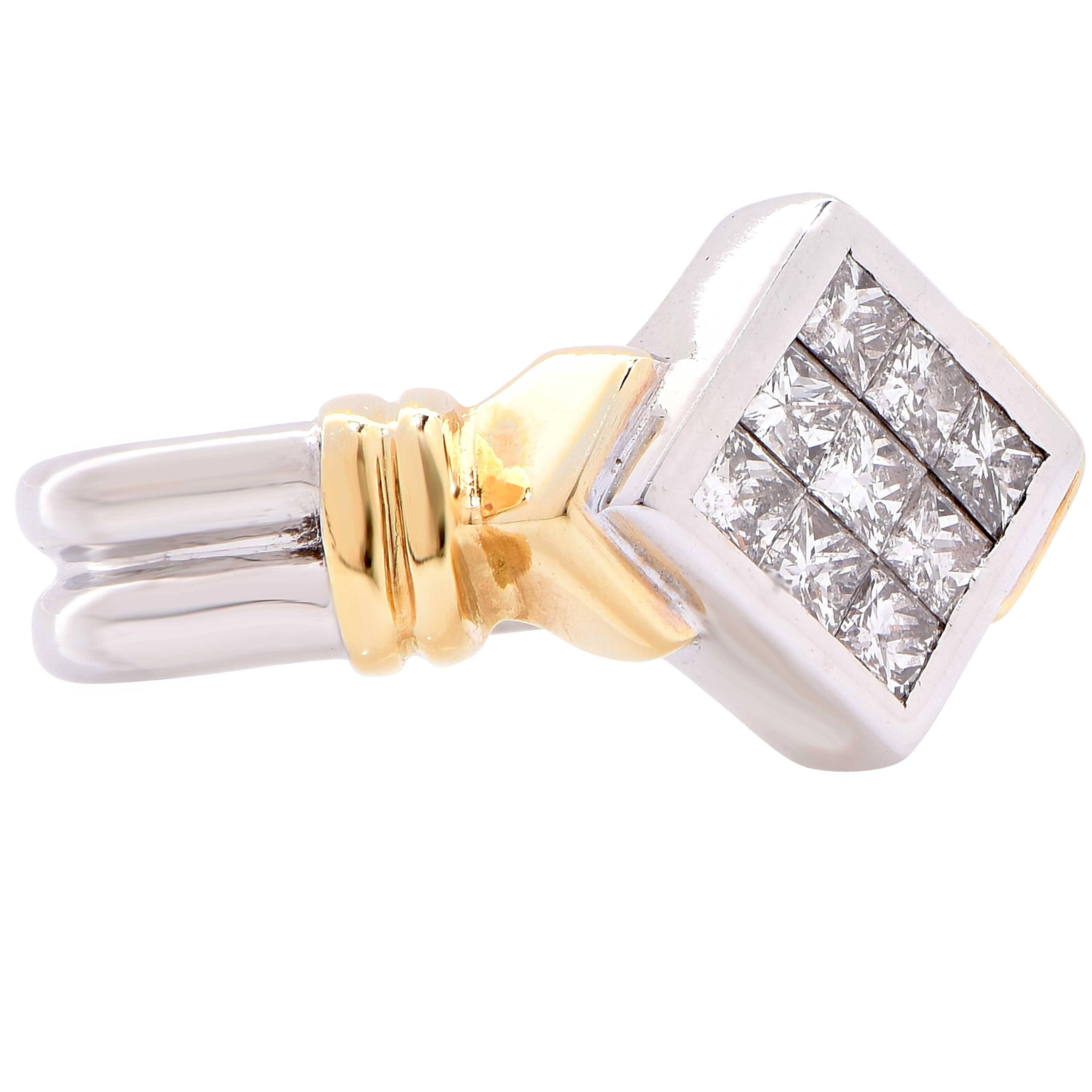 .60 Carat Princess Cut Diamond White and Yellow Gold Ring 1