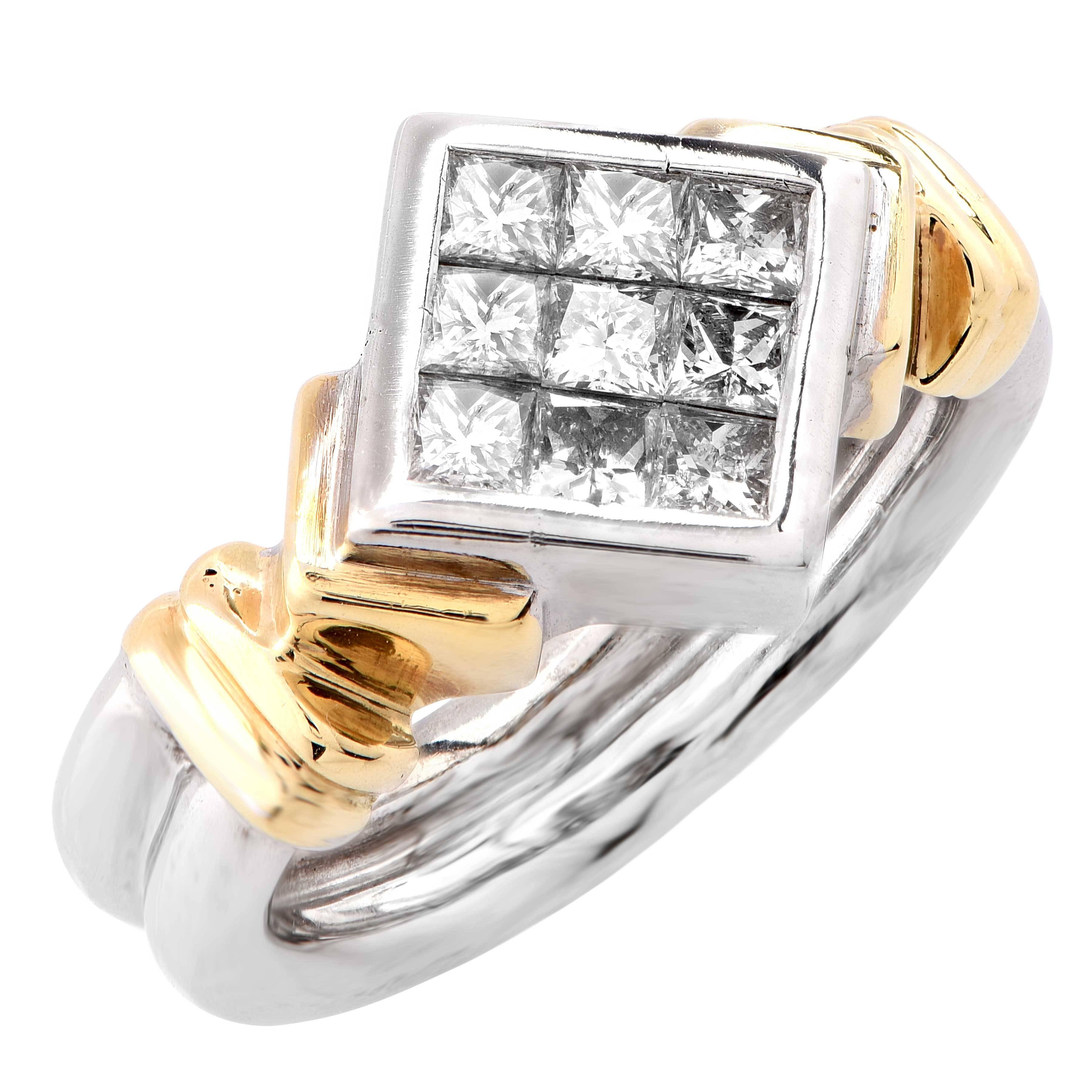 .60 Carat Princess Cut Diamond White and Yellow Gold Ring In Excellent Condition In Bay Harbor Islands, FL