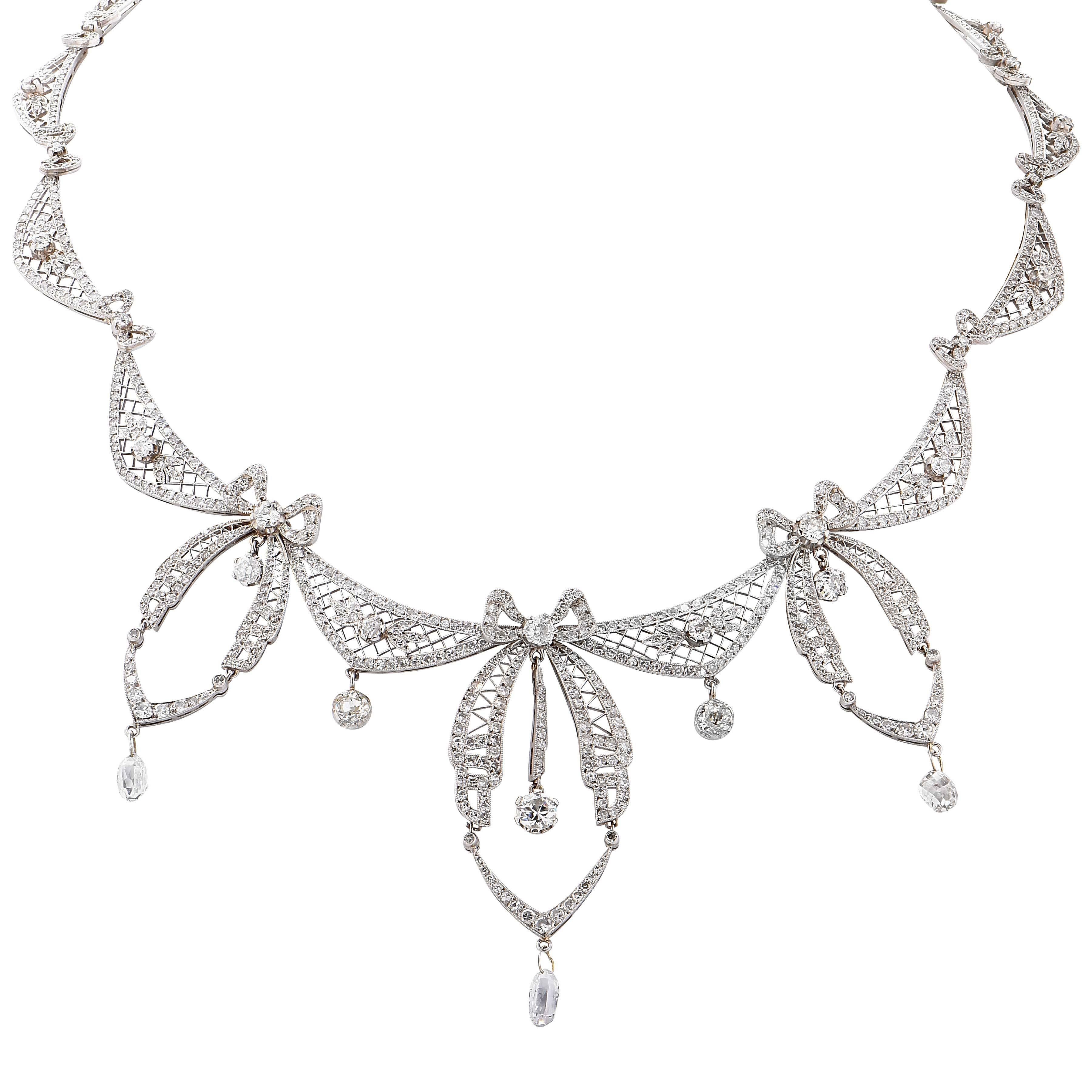 5.8 Carat Belle Époque Diamond Platinum Necklace For Sale at 1stDibs ...