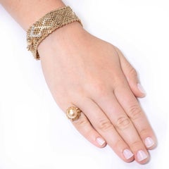 Golden Pearl and Diamond 18 Karat Yellow Gold Ring