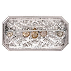Art Deco Fancy Colored Diamond Platinum Brooch