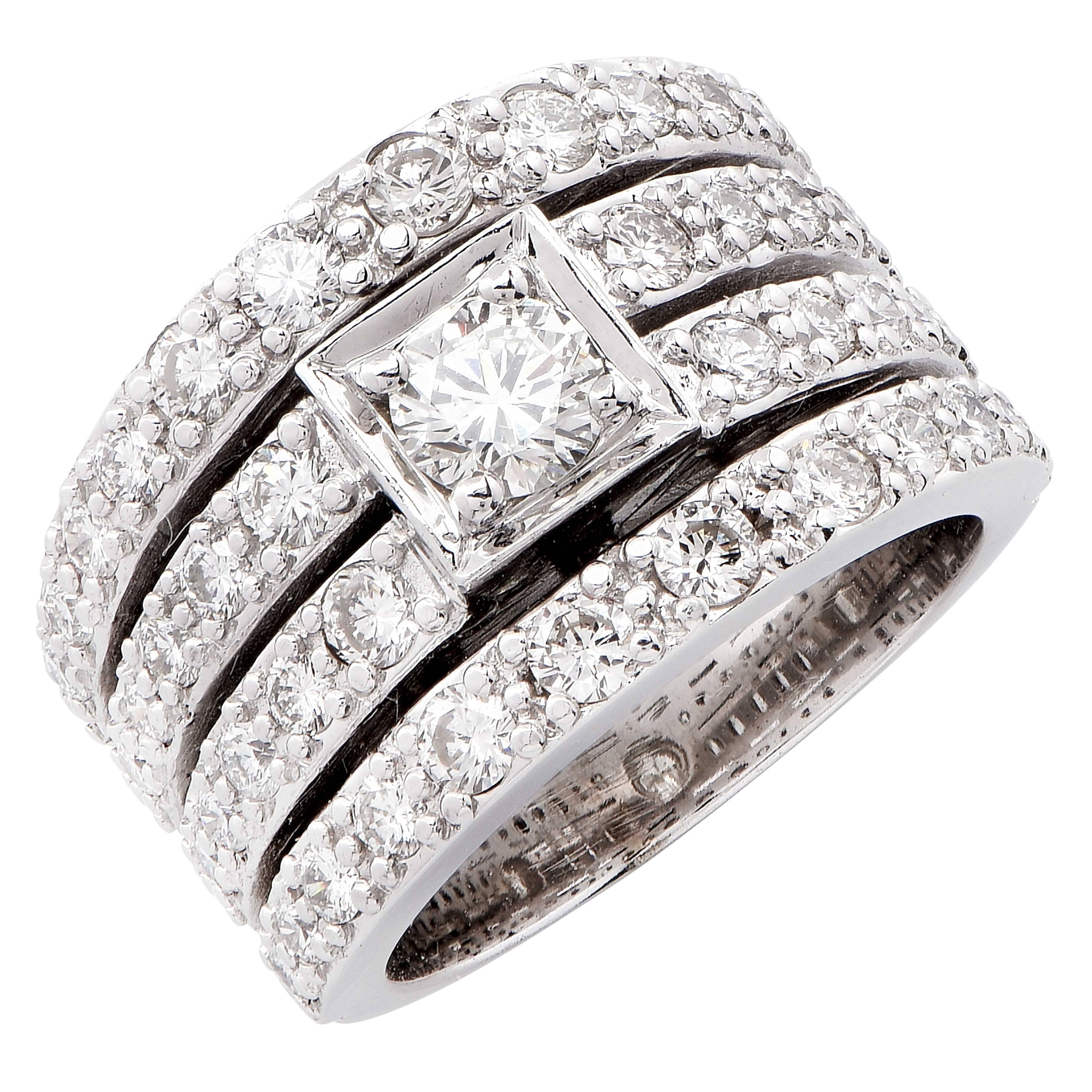 2.55 Carat Four Row Diamond Gold Band Ring For Sale 2