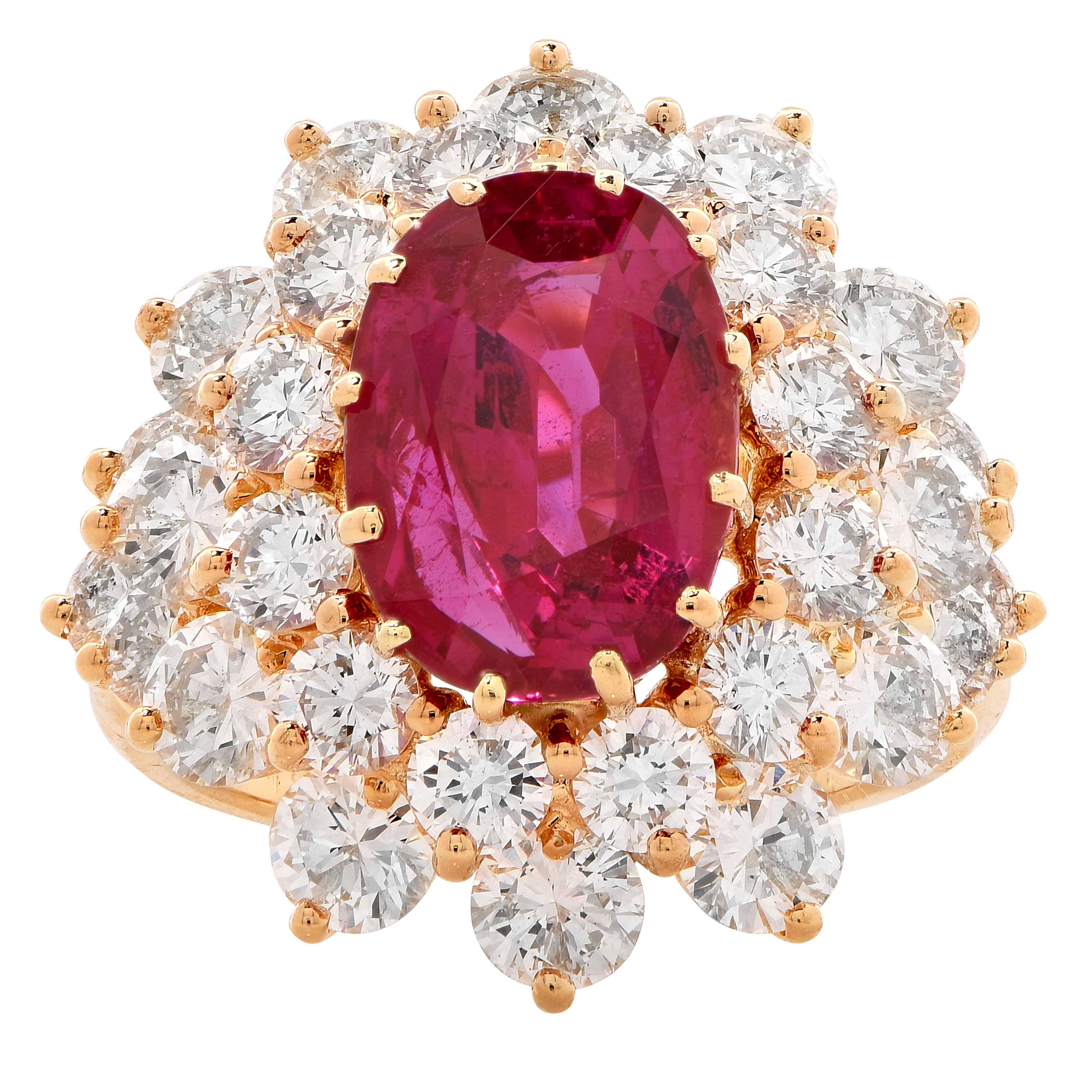 Women's Burma Ruby 3.7 Carats AGL Graded No Heat and Diamond Ring For Sale