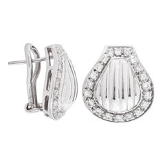 Clam Shell Motif Diamond Clip 18 Karat White Gold Earrings