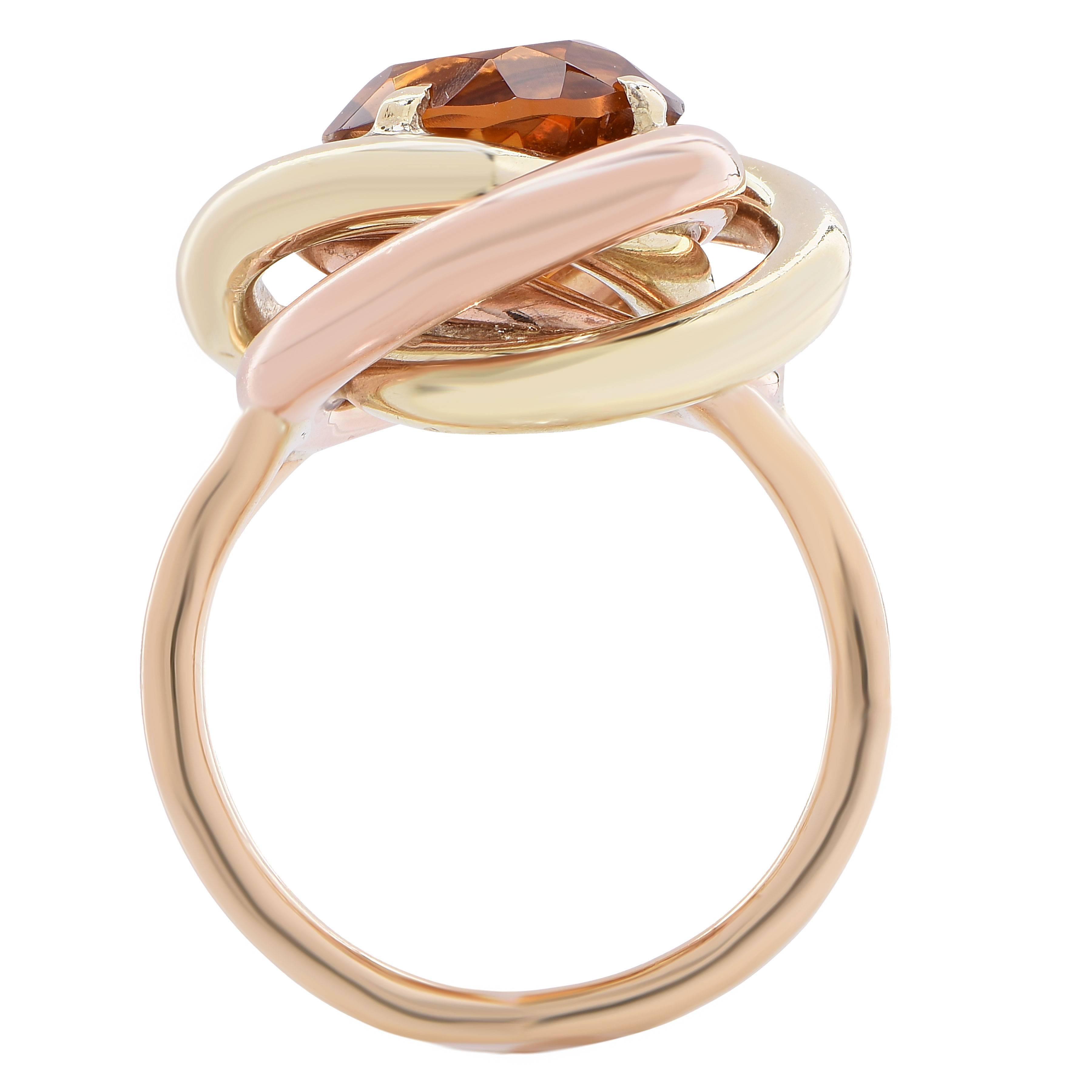 1940s Cartier Retro 2.75 Carat Citrine Love Knot Gold Ring 1