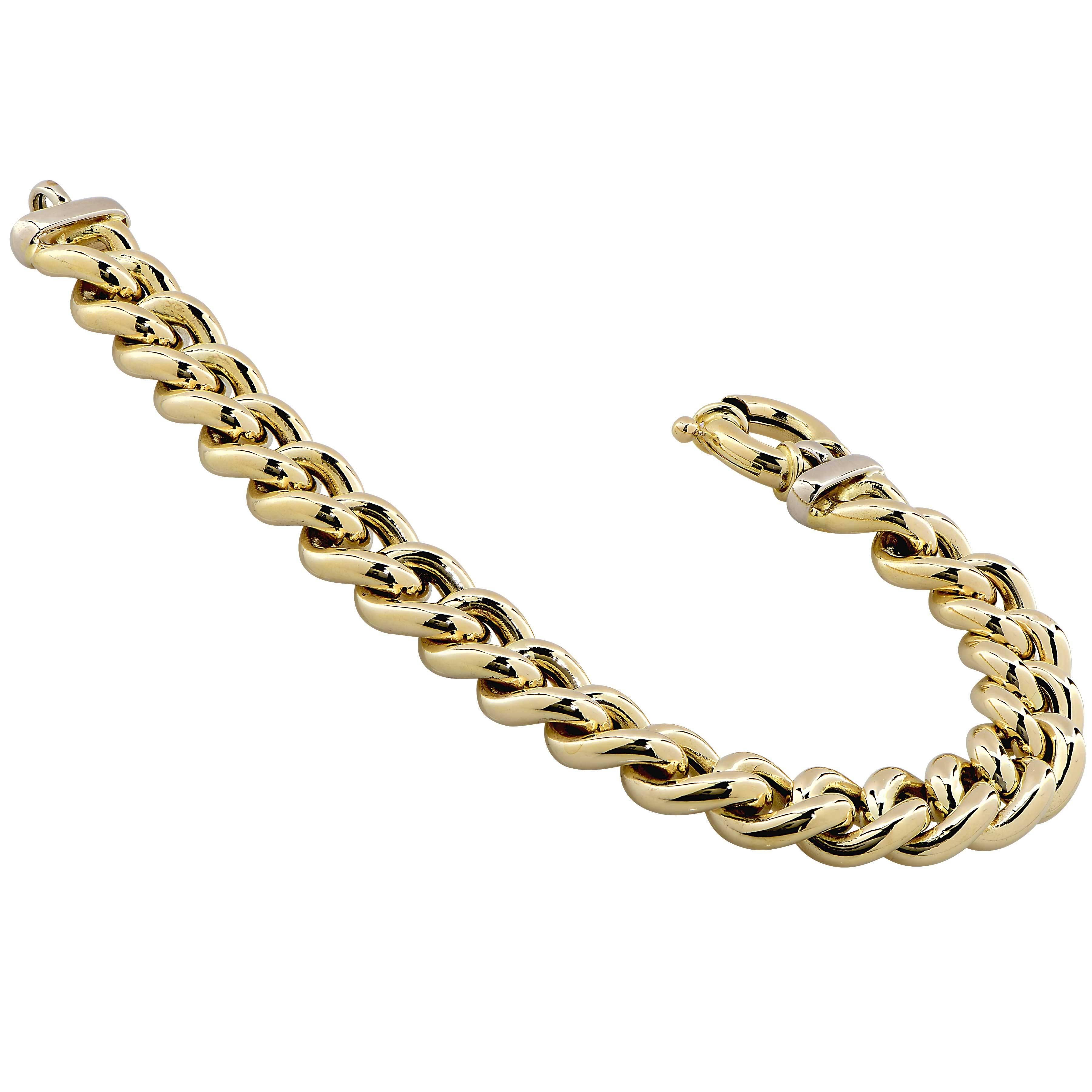 18 Karat Yellow Gold Italian Hollow Link Bracelet
Bracelet Length: 8 Inches
Metal Type: 18 Karat Yellow Gold
Metal Weight: 27.2 Grams