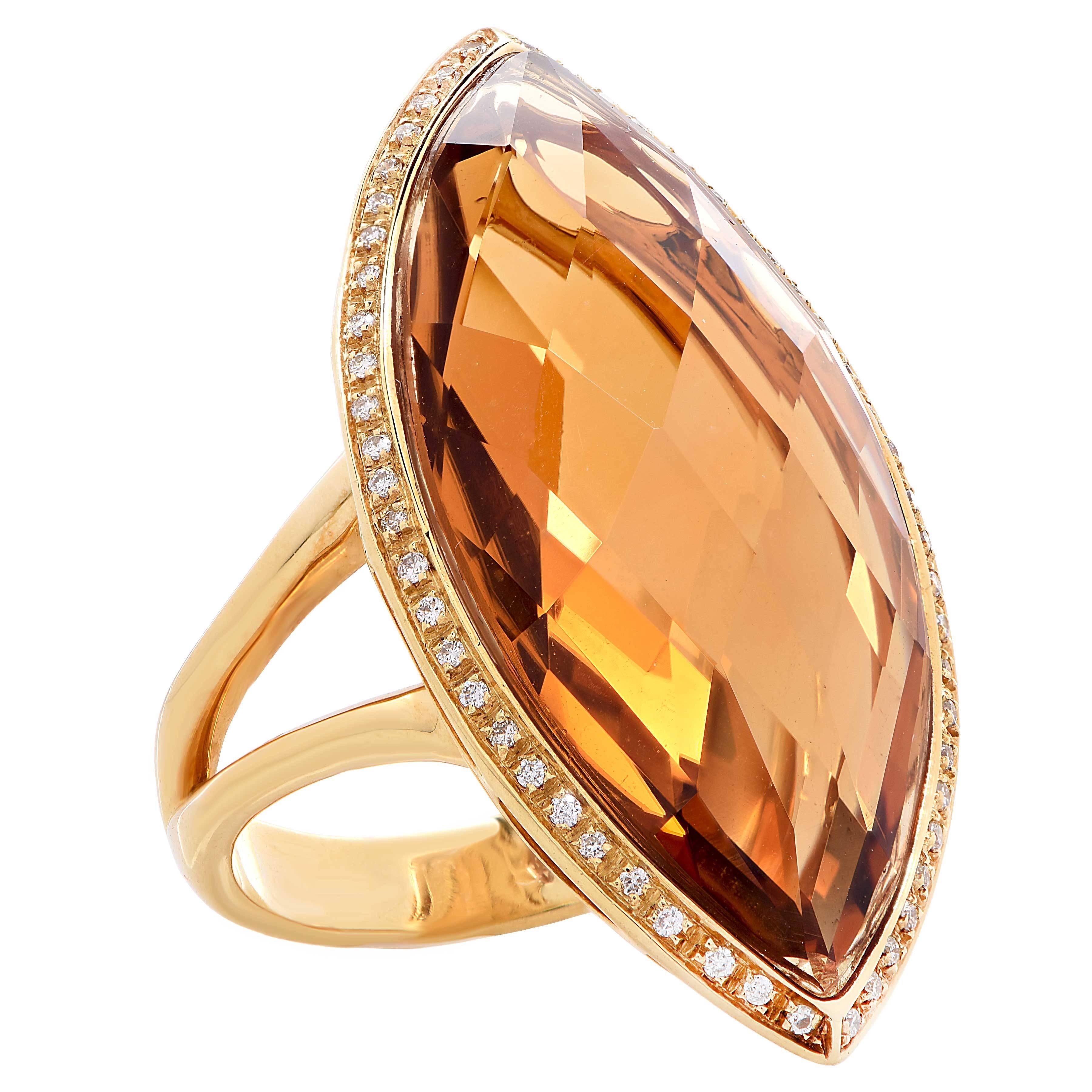 23 Carat Natural Citrine Diamond Yellow Gold Ring In New Condition For Sale In Bay Harbor Islands, FL