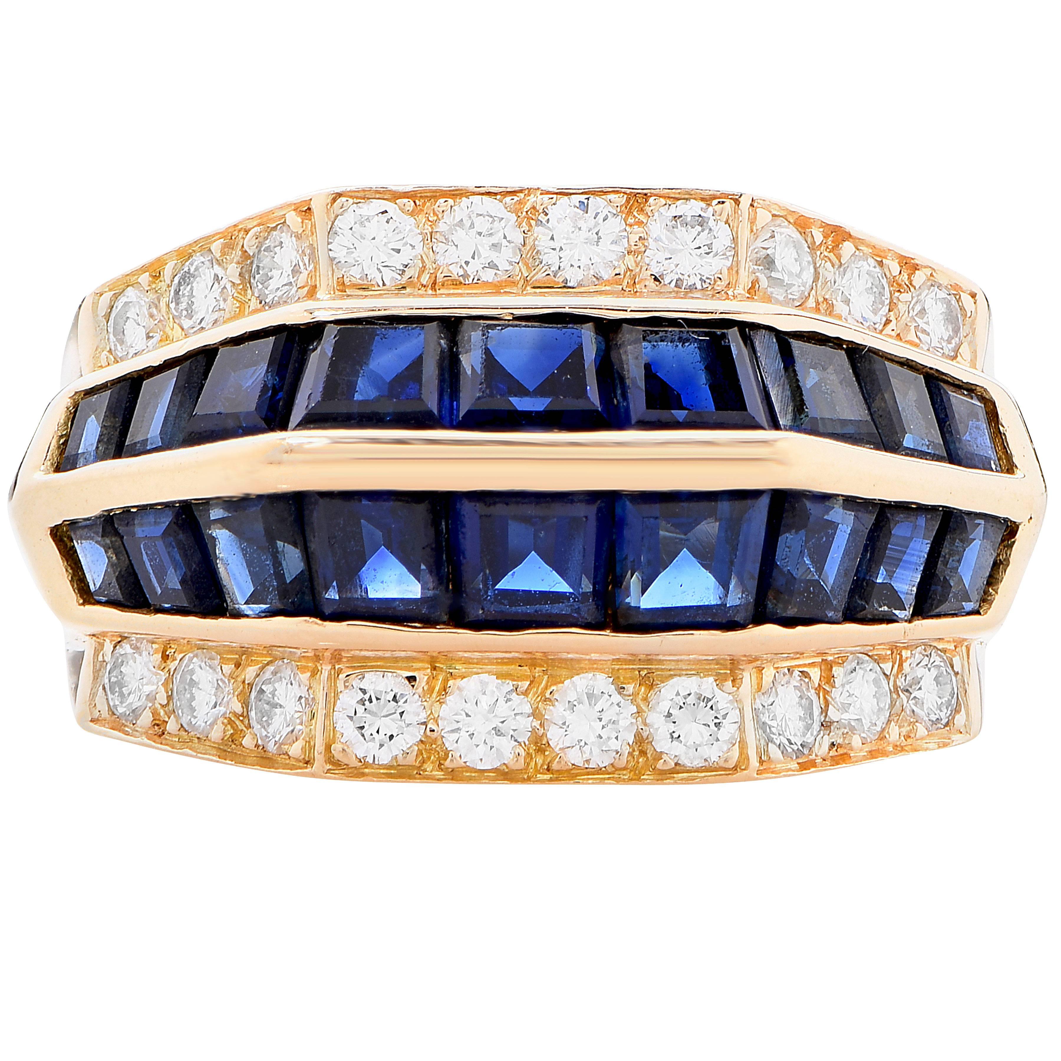 Oscar Heyman Sapphire Diamond 18 Karat Yellow Gold Ring In Excellent Condition In Bay Harbor Islands, FL