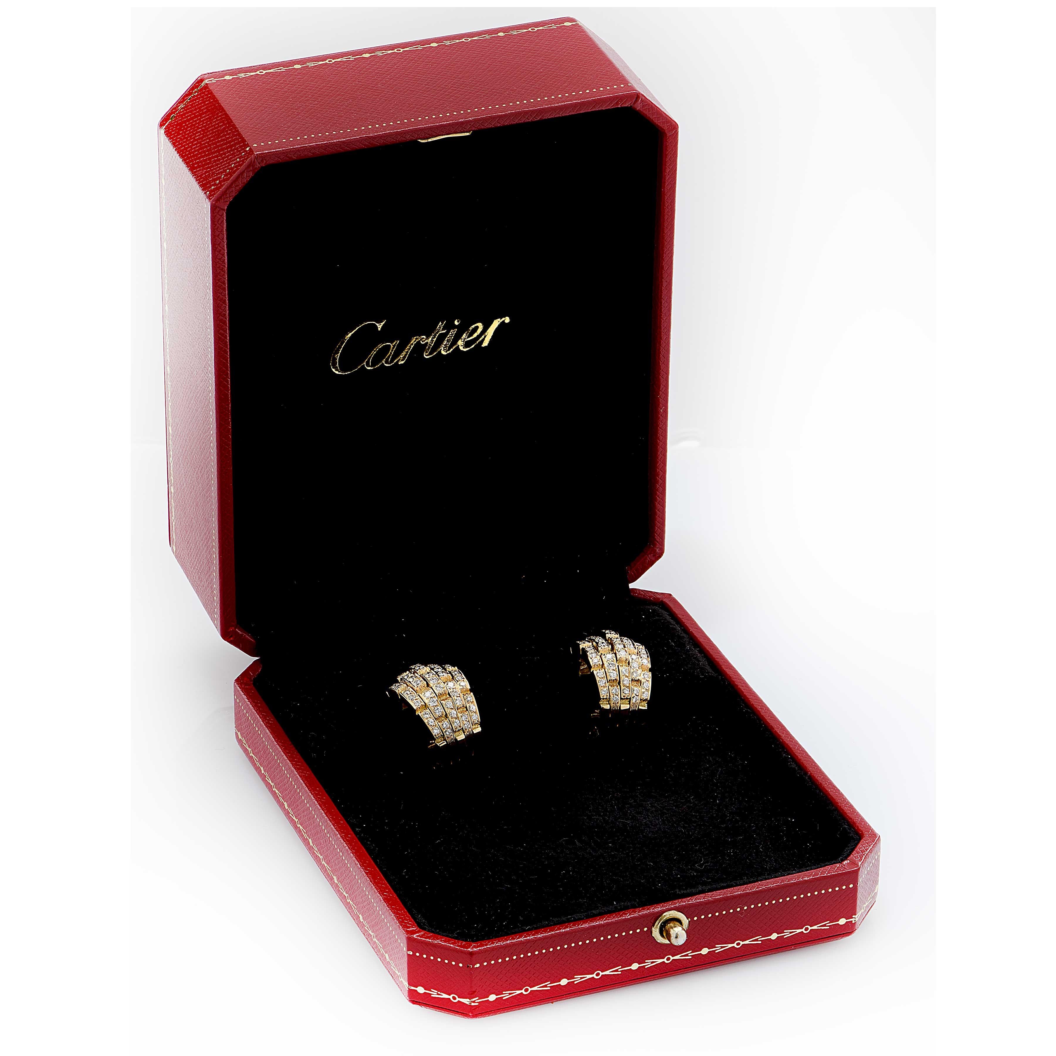 Women's or Men's Cartier Maillon Panthere Diamond Earrings in 18 Karat Yellow Gold, circa 1980
