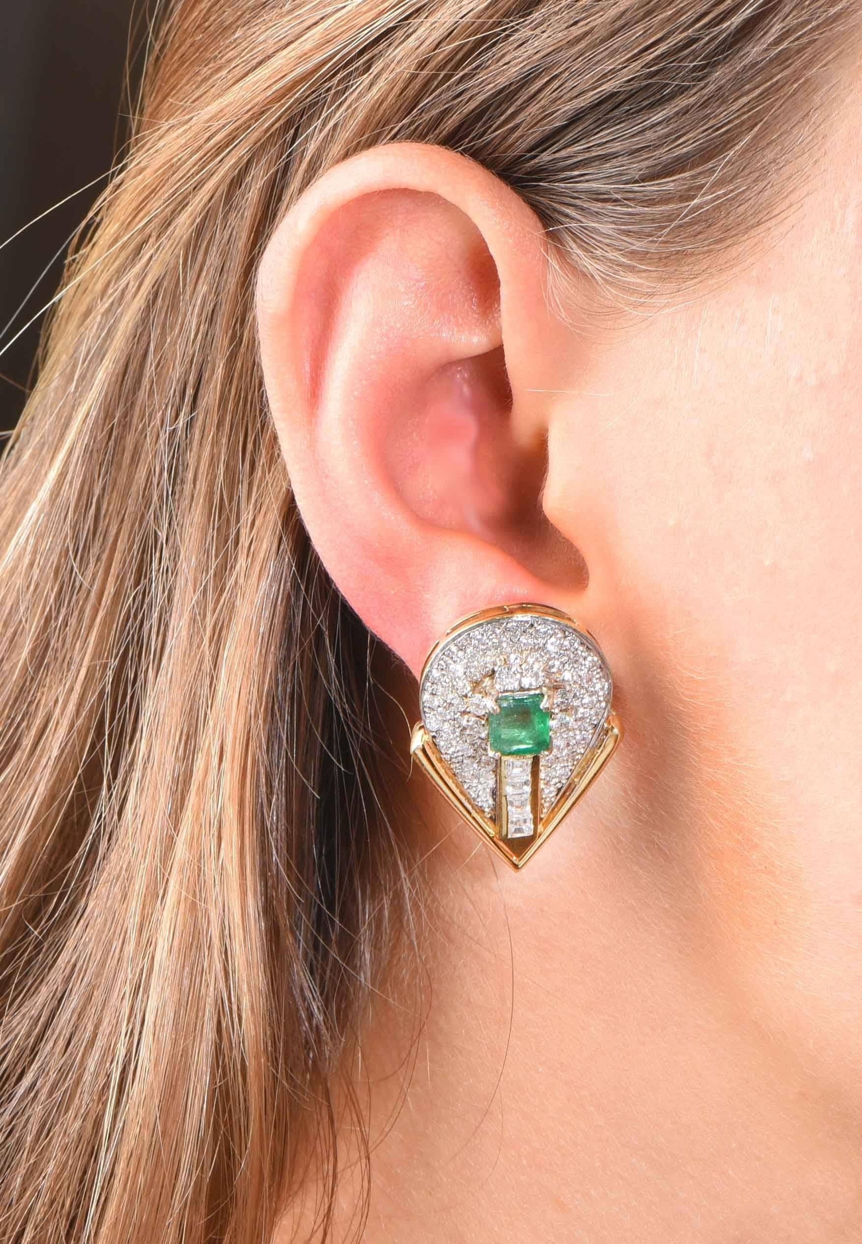 Natural Emerald Diamond Yellow Gold Earrings 1