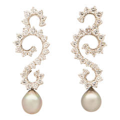 Angela Cummings Pearl Diamond Platinum drop Earrings