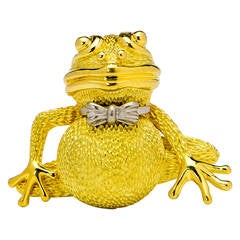 Skurrile Frosch-Anstecknadel aus Gold und Platin von Henry Dunay