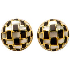 Tiffany & Co. Onyx Mother of Pearl Gold Dome Earrings