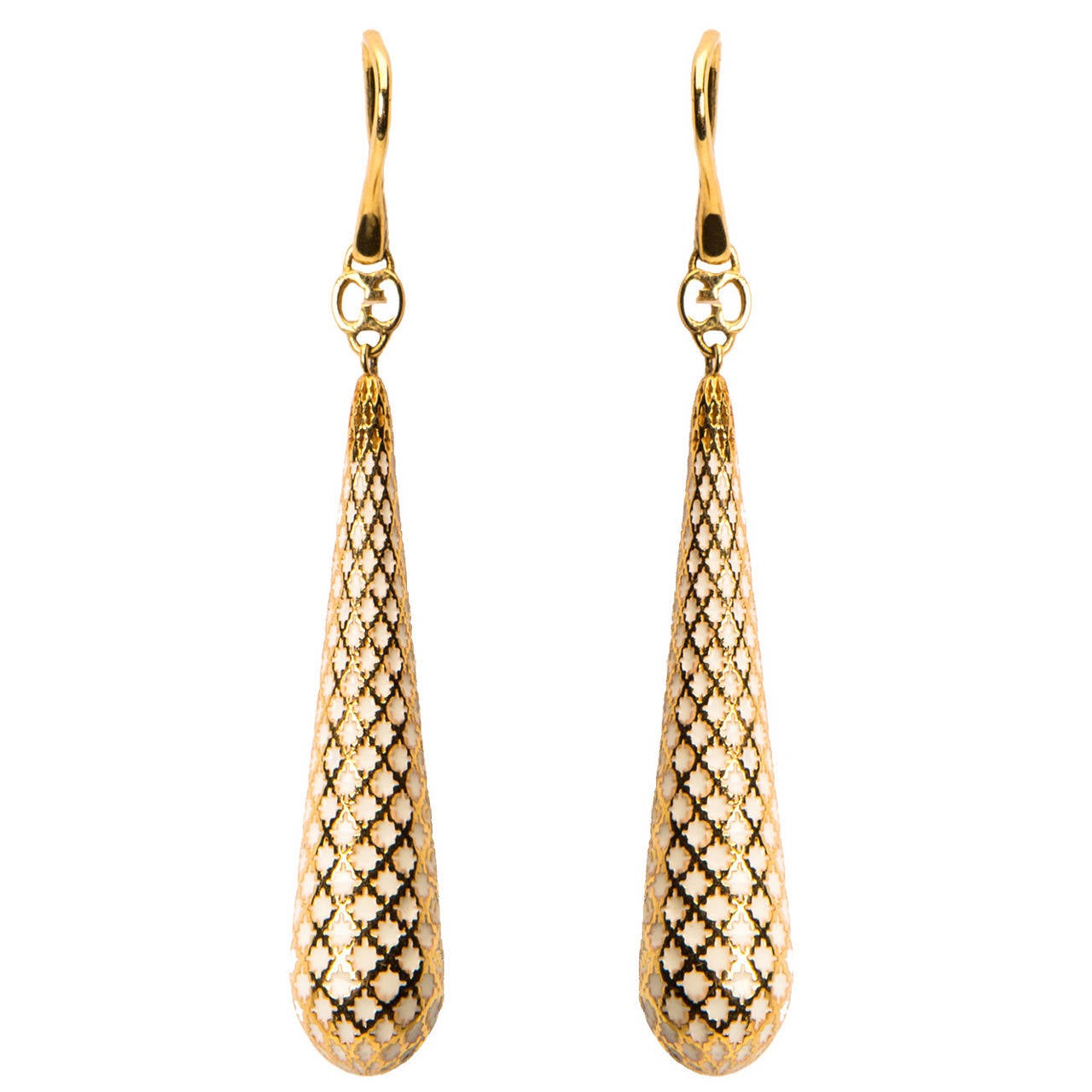 Gucci Enamel Gold Drop Earrings