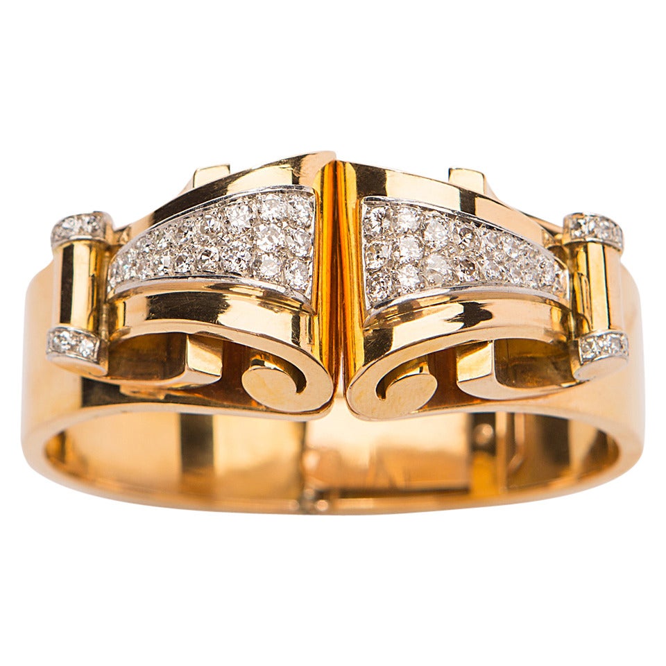 Retro Gold Bracelet with Diamond Clips