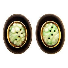 Beautiful Carved Jade Black Onyx Earrings