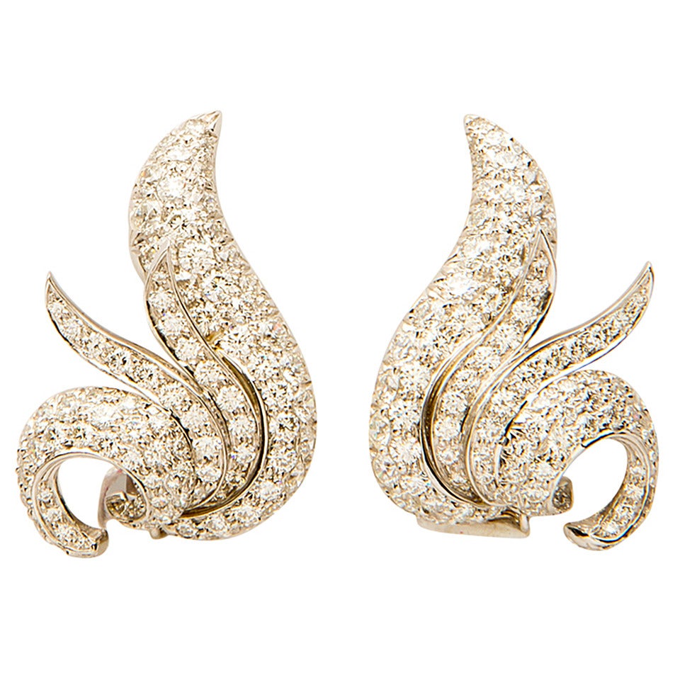 Verdura Diamond Platinum Wing Earrings