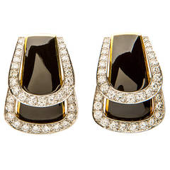 Andrew Clunn Enamel Diamond Gold Earrings